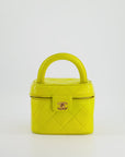 *ORIGINAL 90'S VINTAGE* CH Yellow Vintage Top Handle Vanity Bag in Lambskin Leather with 24k Gold Hardware
