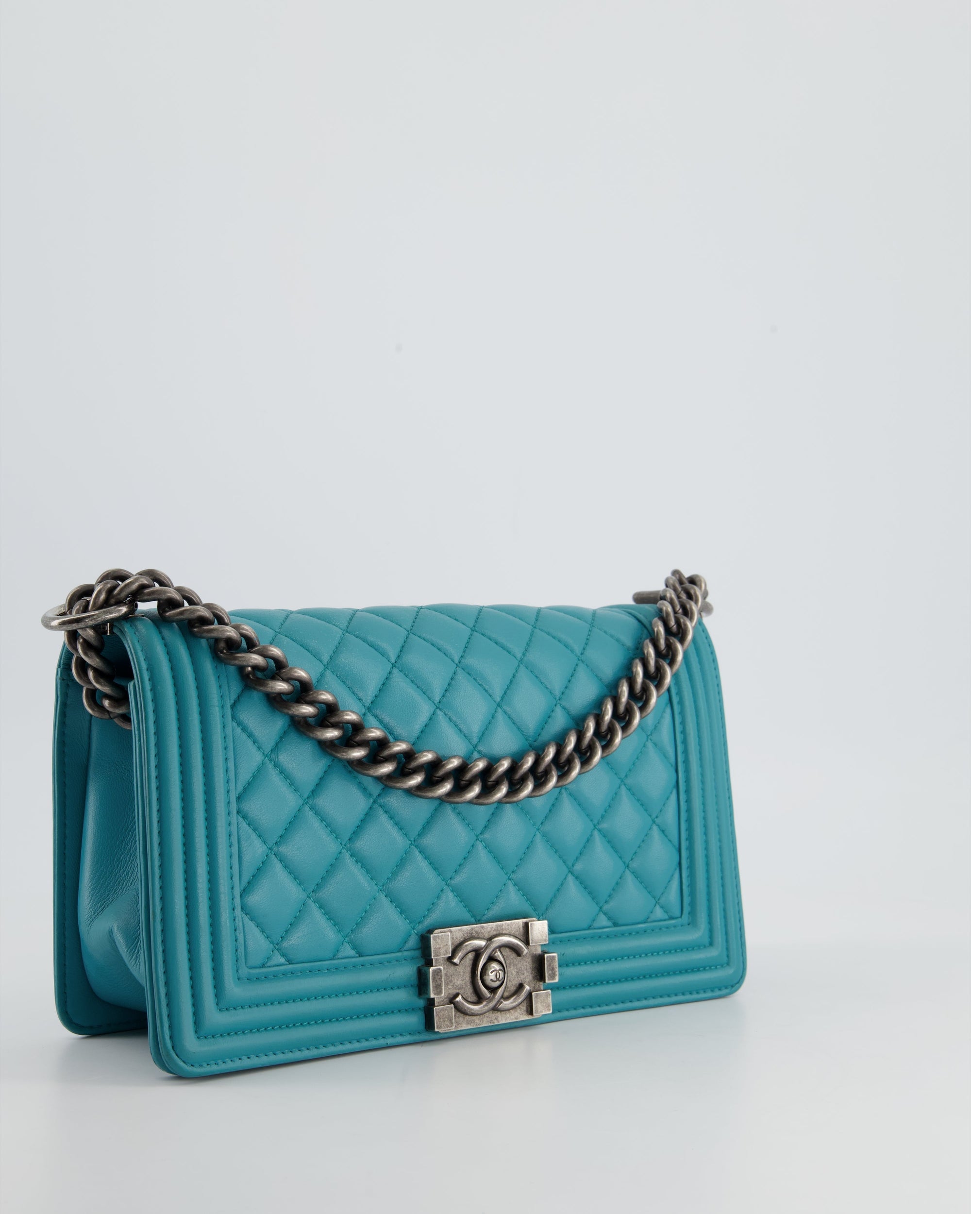*FIR PRICE* CH Teal Blue Medium Boy Bag in Lambskin Leather with Ruthenium Hardware