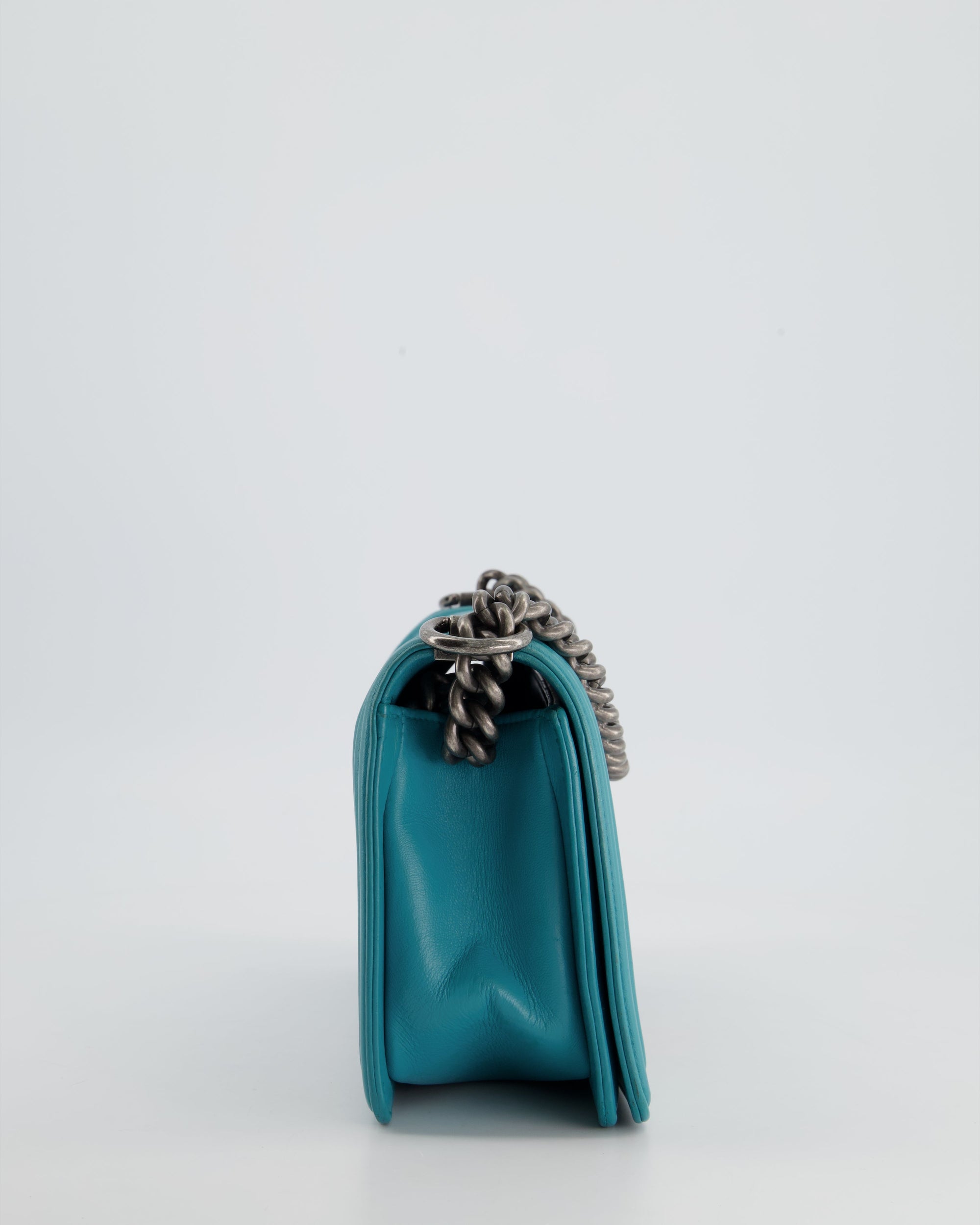 *FIR PRICE* CH Teal Blue Medium Boy Bag in Lambskin Leather with Ruthenium Hardware