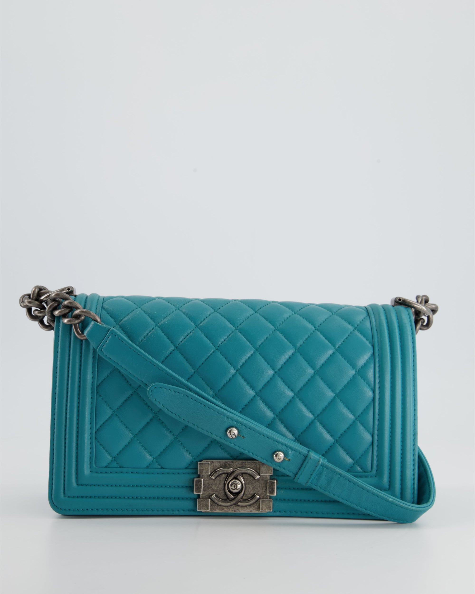*FIR PRICE* CH Teal Blue Medium Boy Bag in Lambskin Leather with Ruthenium Hardware