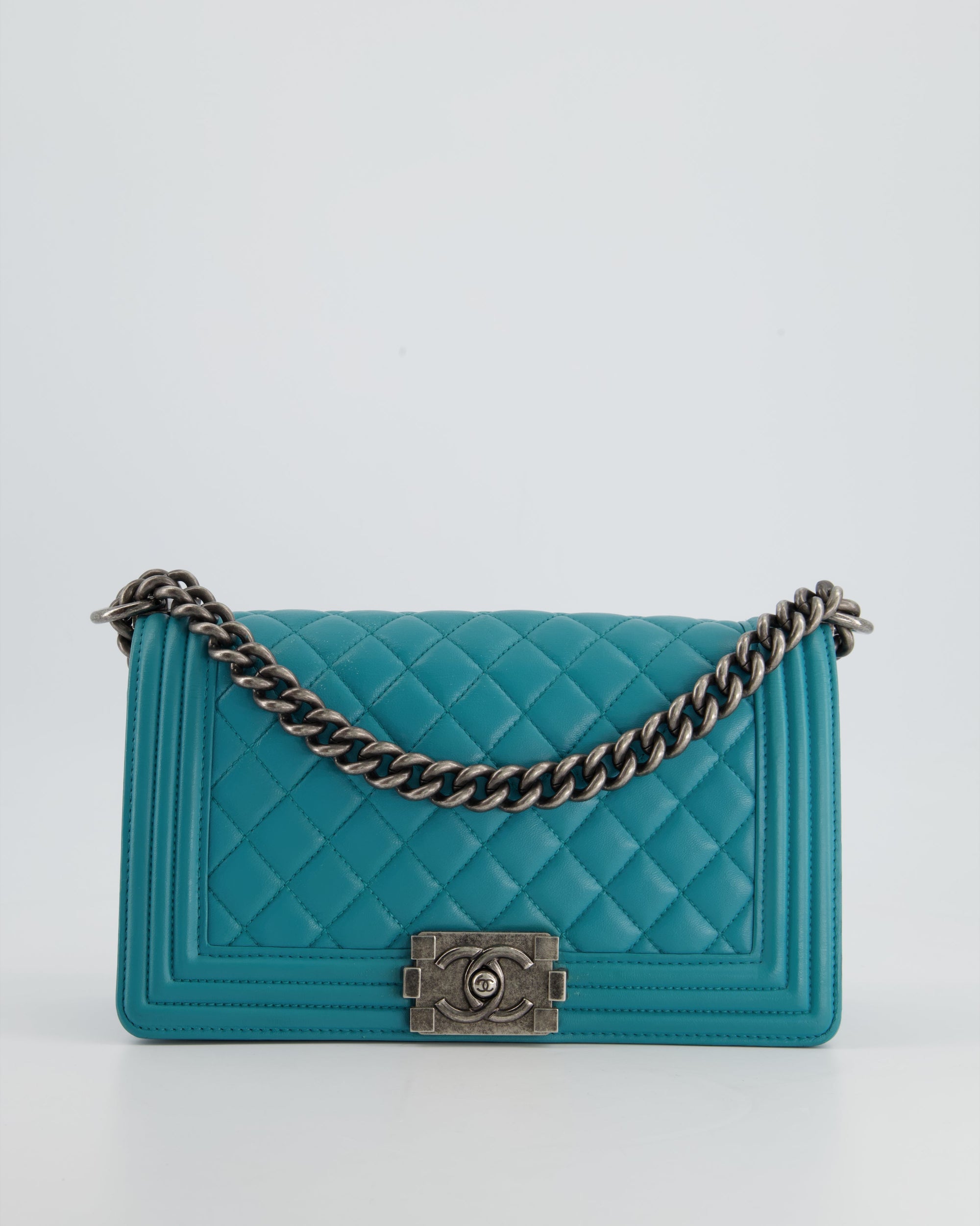 *FIR PRICE* CH Teal Blue Medium Boy Bag in Lambskin Leather with Ruthenium Hardware