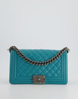 *FIR PRICE* CH Teal Blue Medium Boy Bag in Lambskin Leather with Ruthenium Hardware