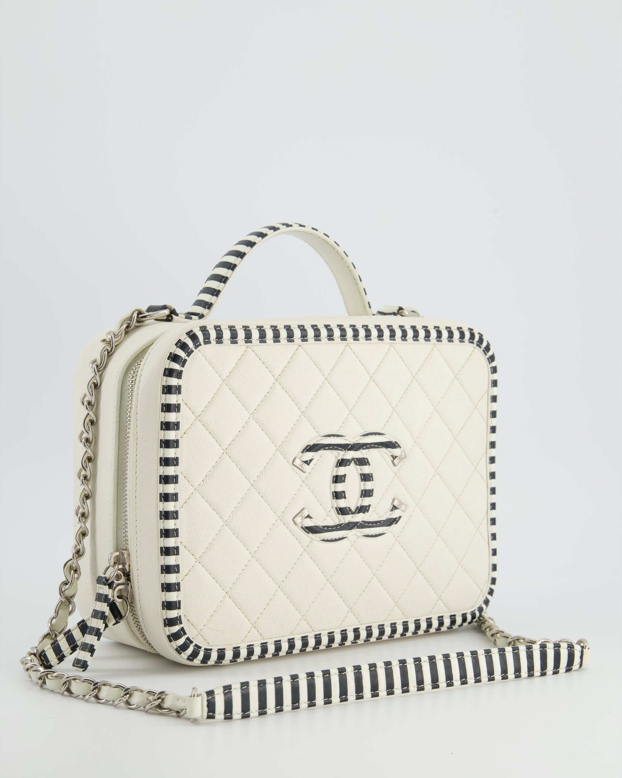 *HOT* CH White Caviar Vanity Case with Zebra Motif CC Logo and Silver Hardware