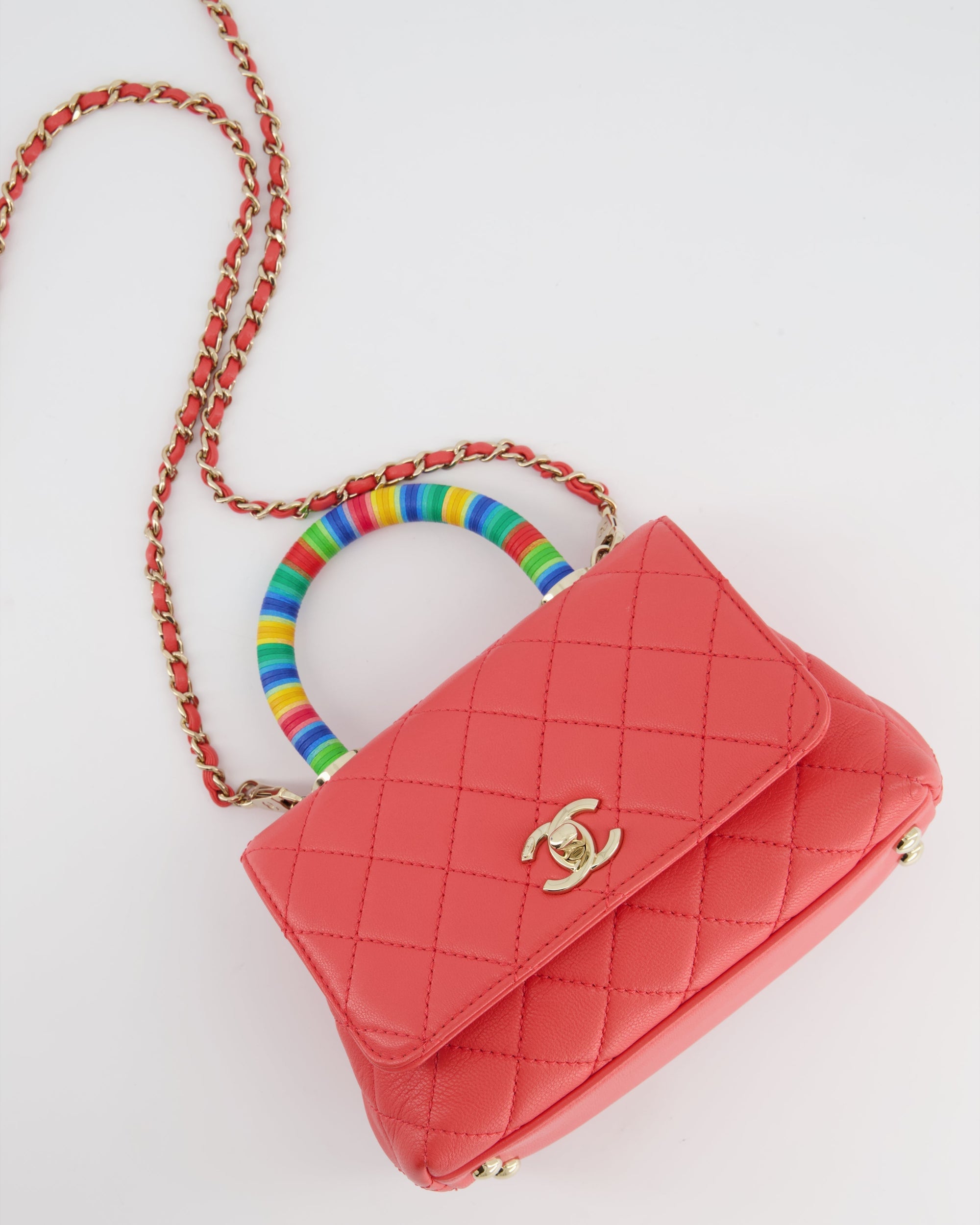 *RARE* CH Pink Extra Mini Coco Multi-Colour Handle Bag in Lambskin with Champagne Gold Hardware