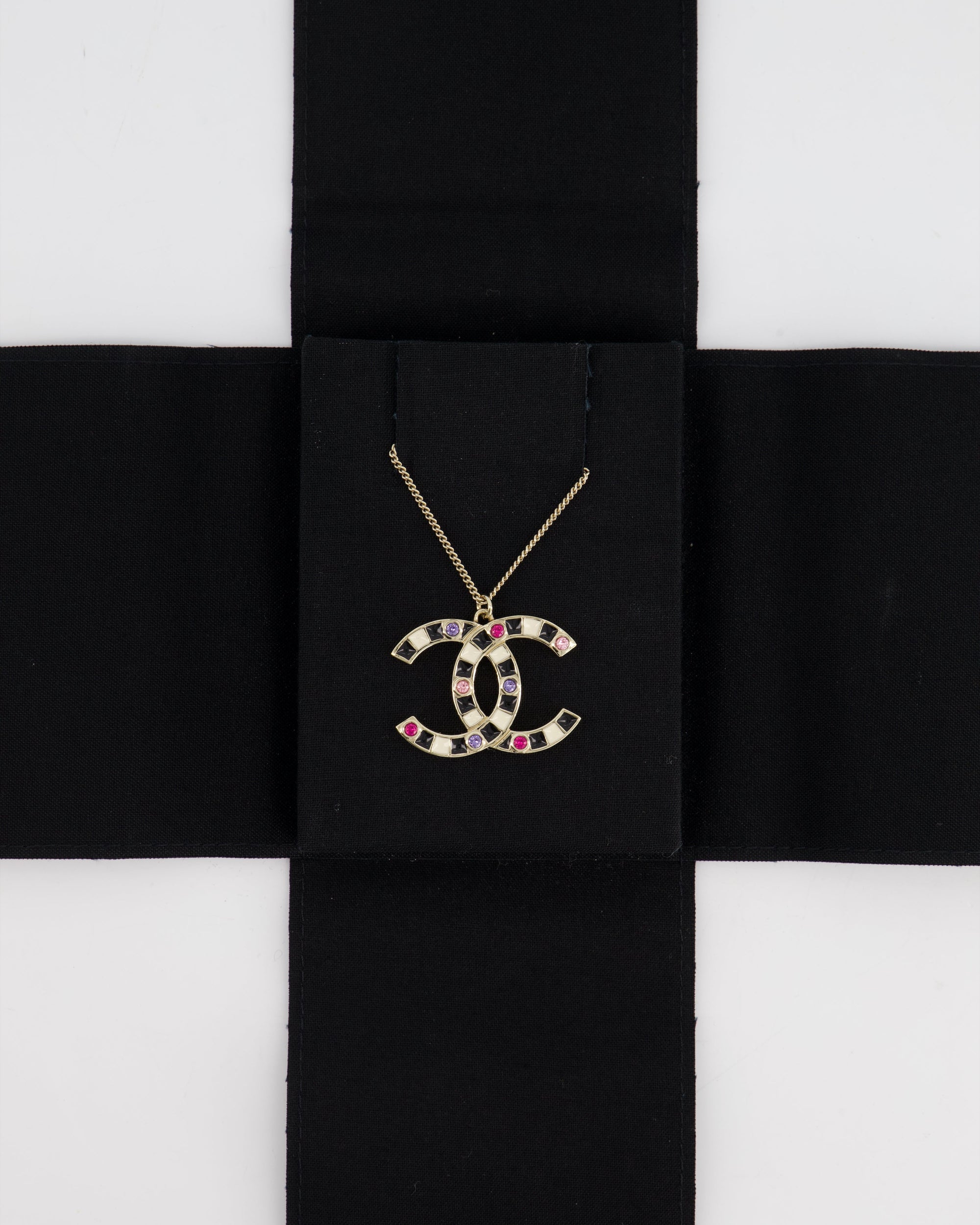 *FIRE PRICE* CH Champagne Gold CC Pendant Necklace with Multicolour Stones Detail