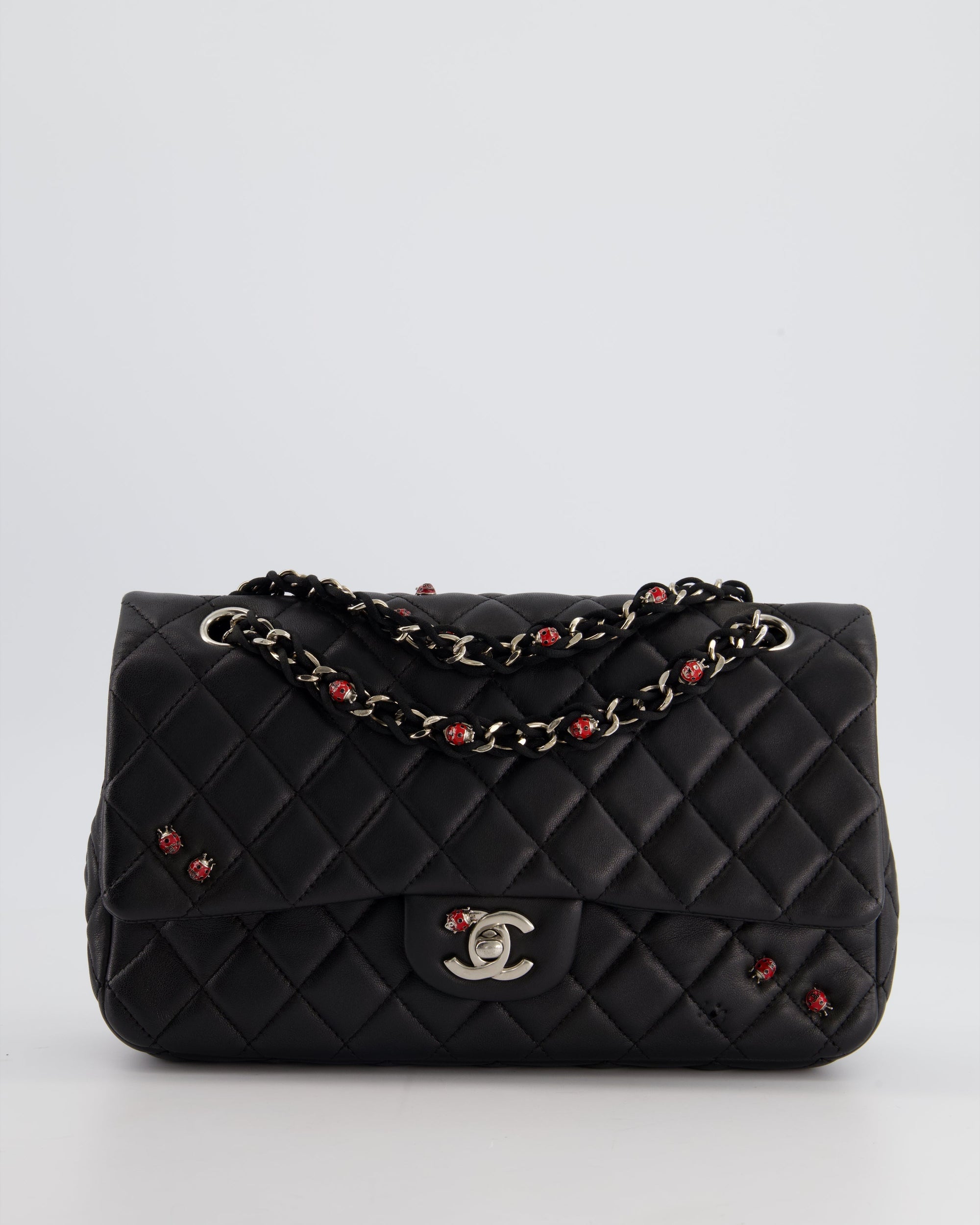 *LIMITED EDITION* CH Black Single Flap Bag with Ladybird Embellishment in Lambskin with Silver Hardware