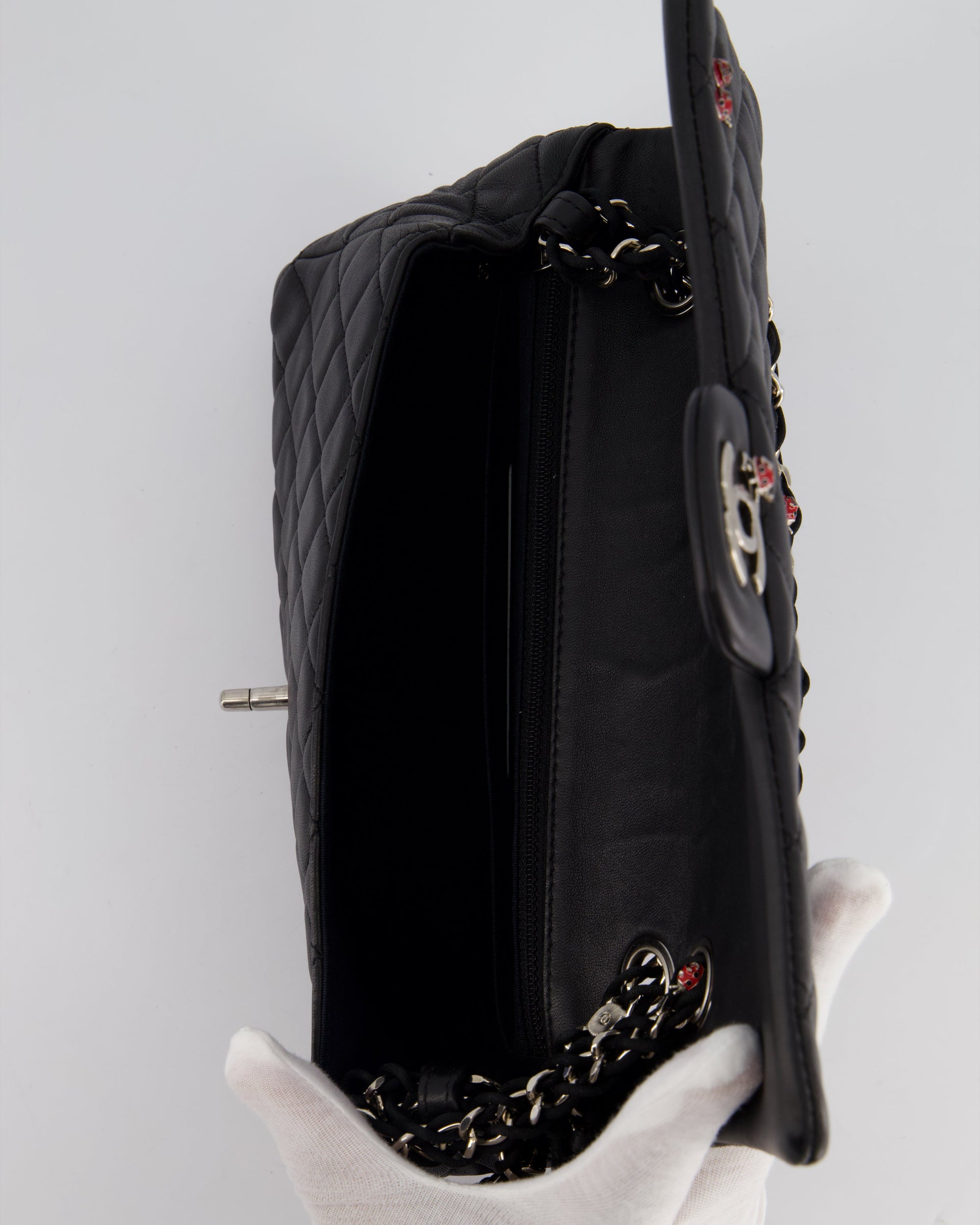 *LIMITED EDITION* CH Black Single Flap Bag with Ladybird Embellishment in Lambskin with Silver Hardware