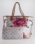 *LIMITED EDITION* LV Garden Capsule 2022 Neverfull MM Bag in Silver and Pink Floral Monogram Canvas with Brown Leather and Gold Hardware
