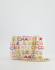 & CURRENT SEASON* CH Cruise 2024 White, Yellow, Pink and Blue Sequin Small Flap Bag with Gold Hardware