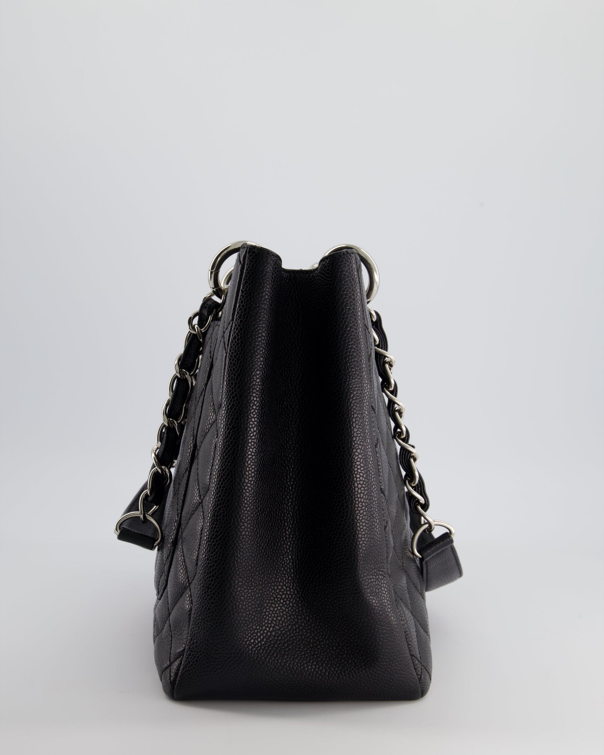*AMAZING SHAPE* CH Black GST Grand Shopper Tote Bag in Caviar Leather with Silver Hardware