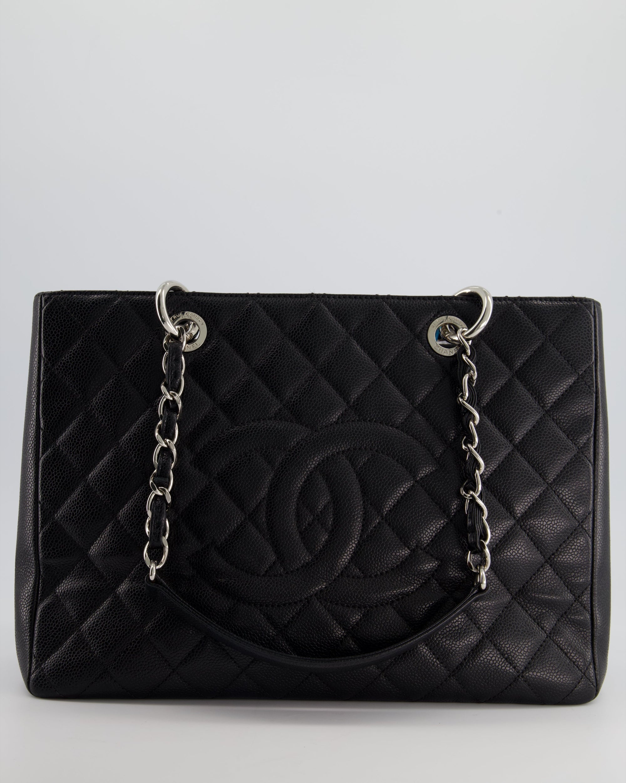 *AMAZING SHAPE* CH Black GST Grand Shopper Tote Bag in Caviar Leather with Silver Hardware