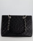 *AMAZING SHAPE* CH Black GST Grand Shopper Tote Bag in Caviar Leather with Silver Hardware