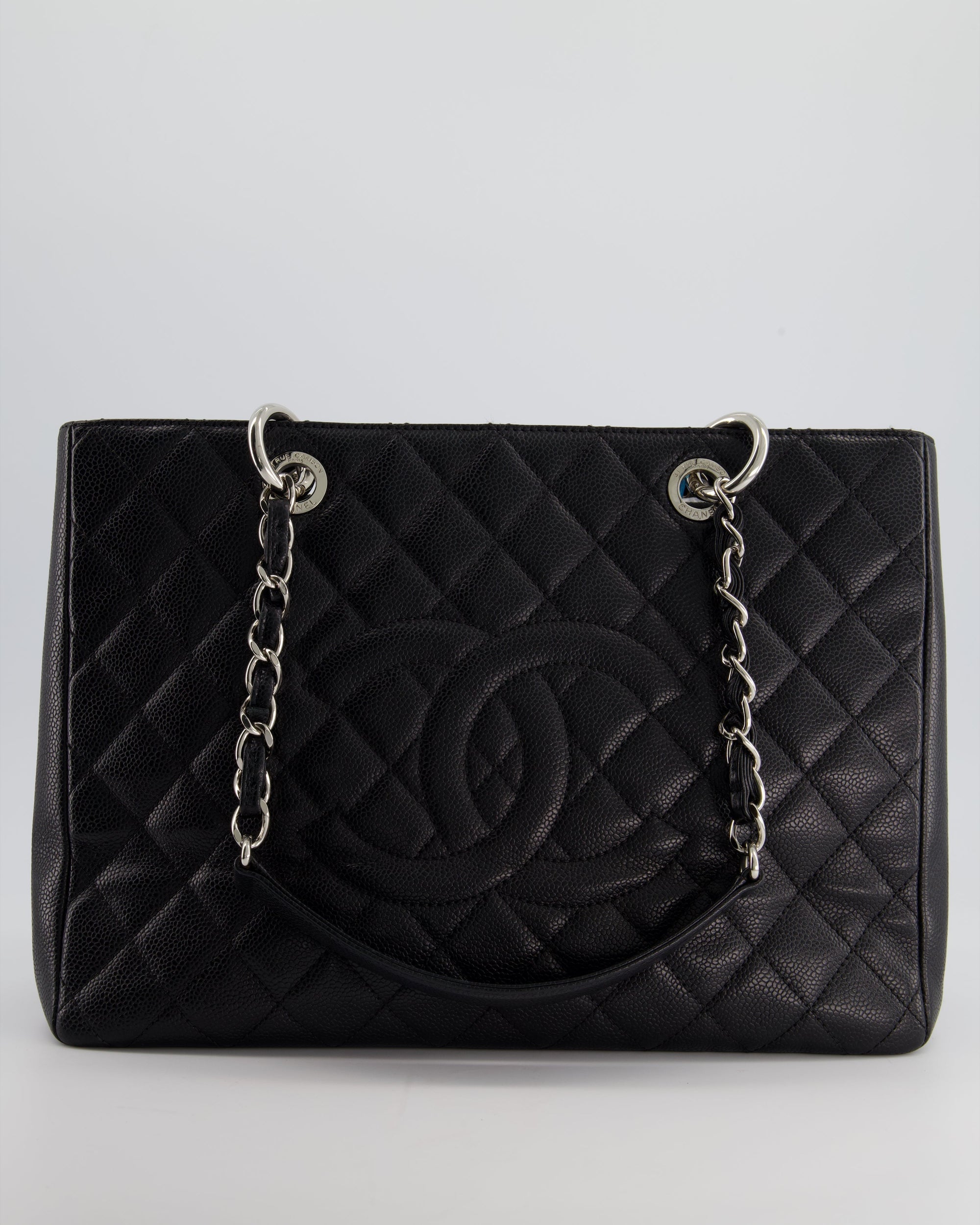 *AMAZING SHAPE* CH Black GST Grand Shopper Tote Bag in Caviar Leather with Silver Hardware