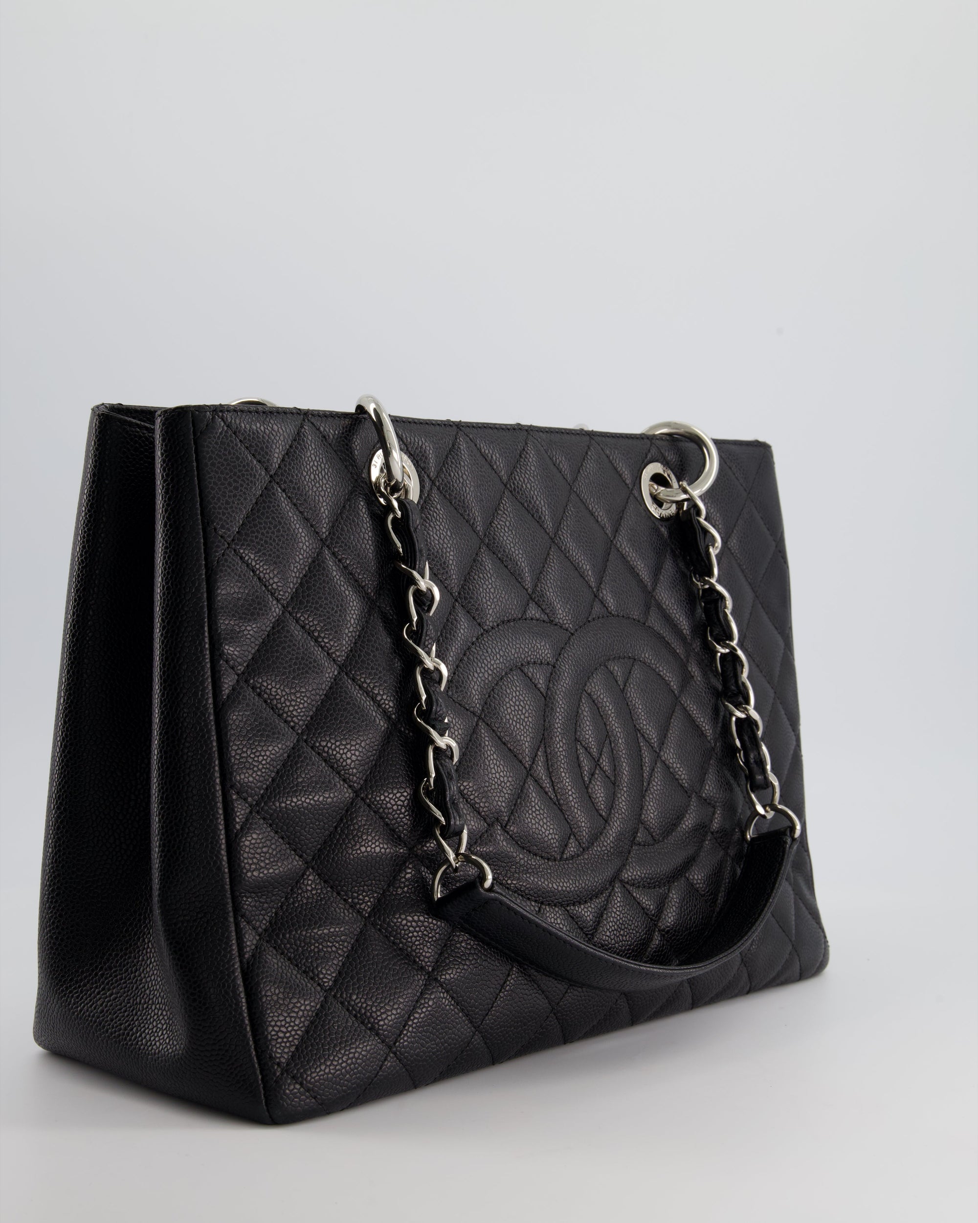 *AMAZING SHAPE* CH Black GST Grand Shopper Tote Bag in Caviar Leather with Silver Hardware
