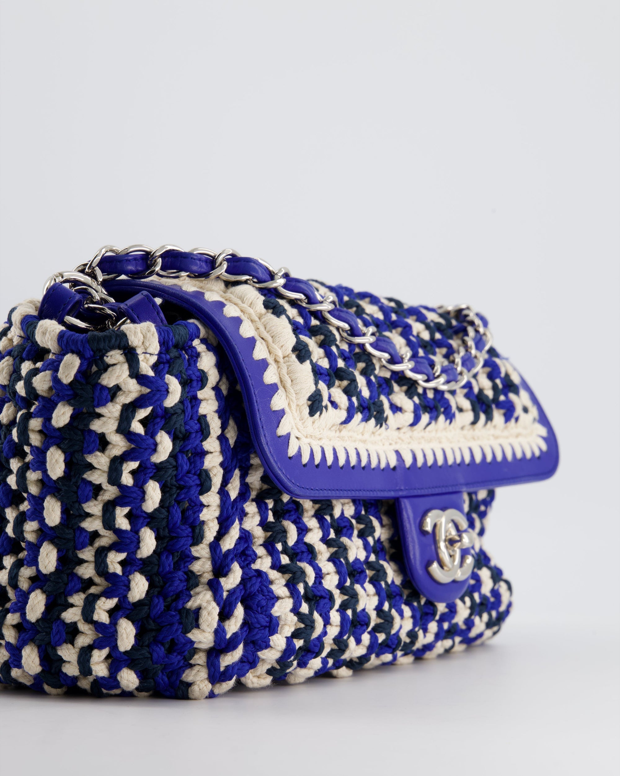 *RARE* CH Navy, Blue and Cream Crochet Flap Bag with Silver Hardware