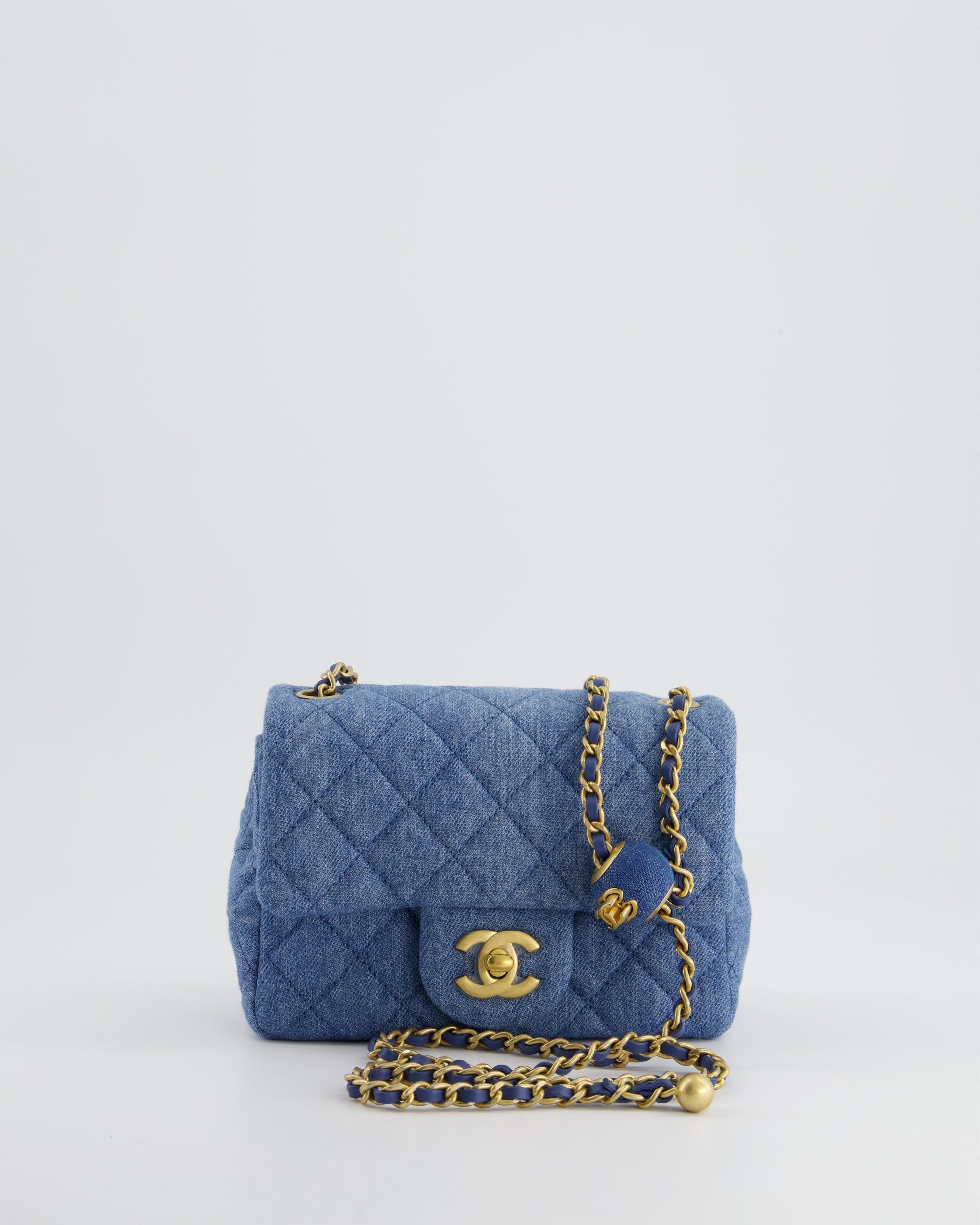 *HOT* CH Coco Crush Mini Square Flap Bag in Denim with Brushed Gold Hardware