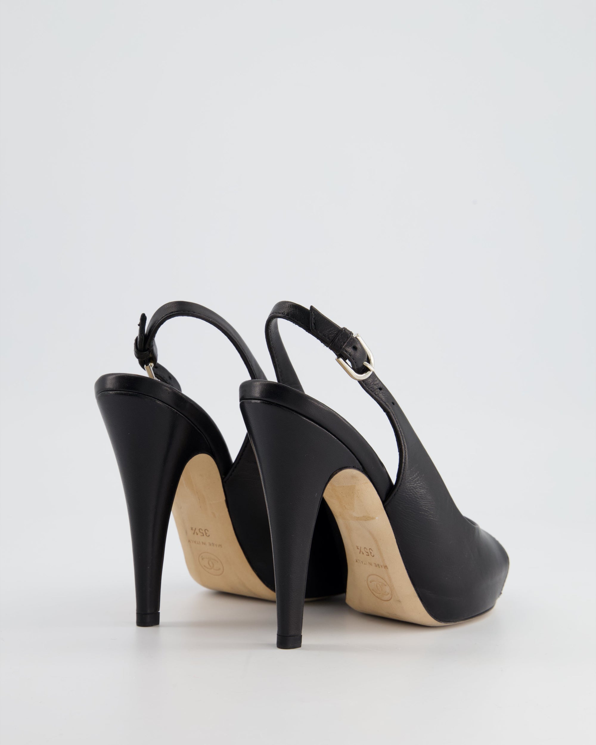 *FIRE PRICE* CH Black Open-Tie Sling Back with CC Stitched Logo Size EU 35.5