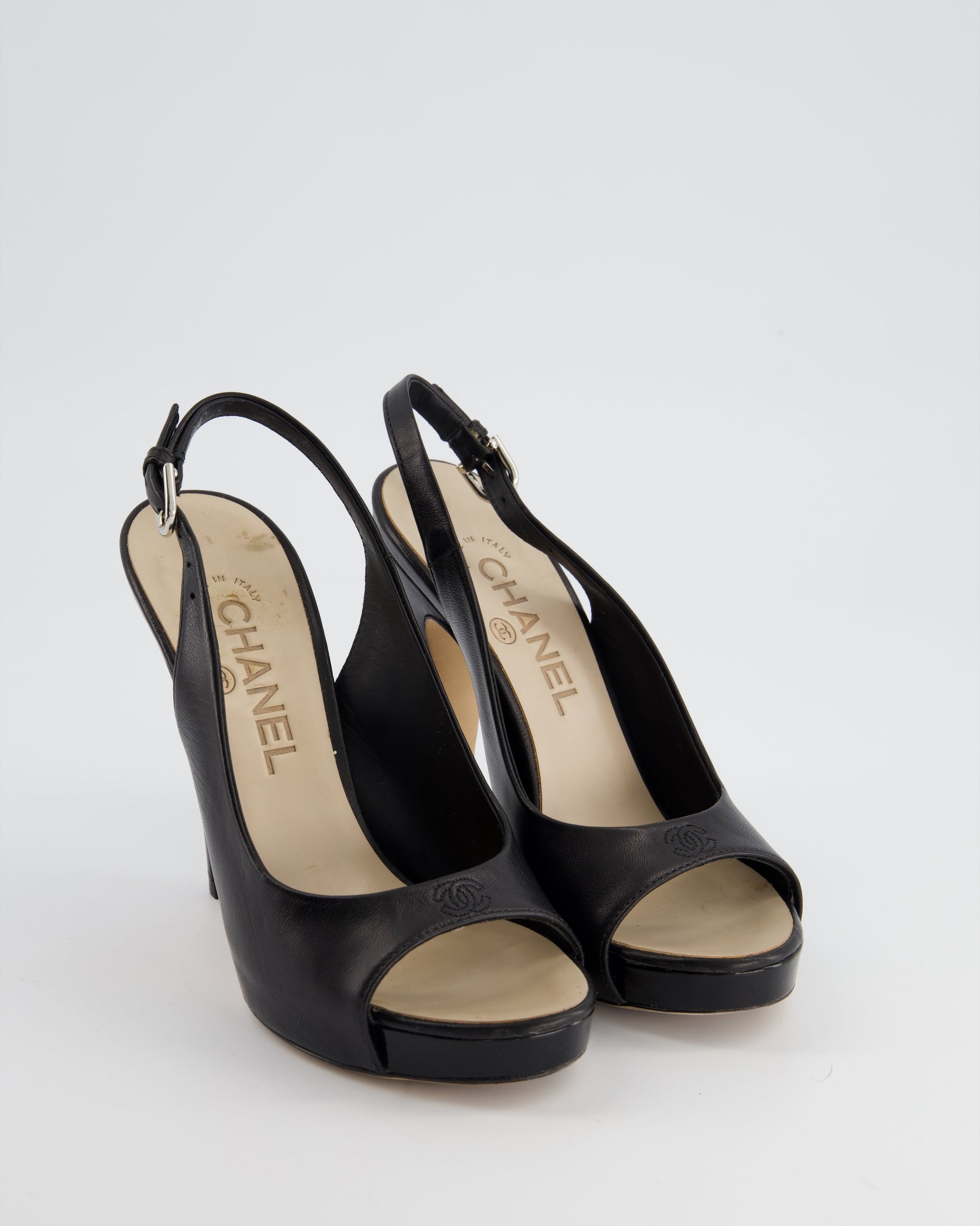 *FIRE PRICE* CH Black Open-Tie Sling Back with CC Stitched Logo Size EU 35.5