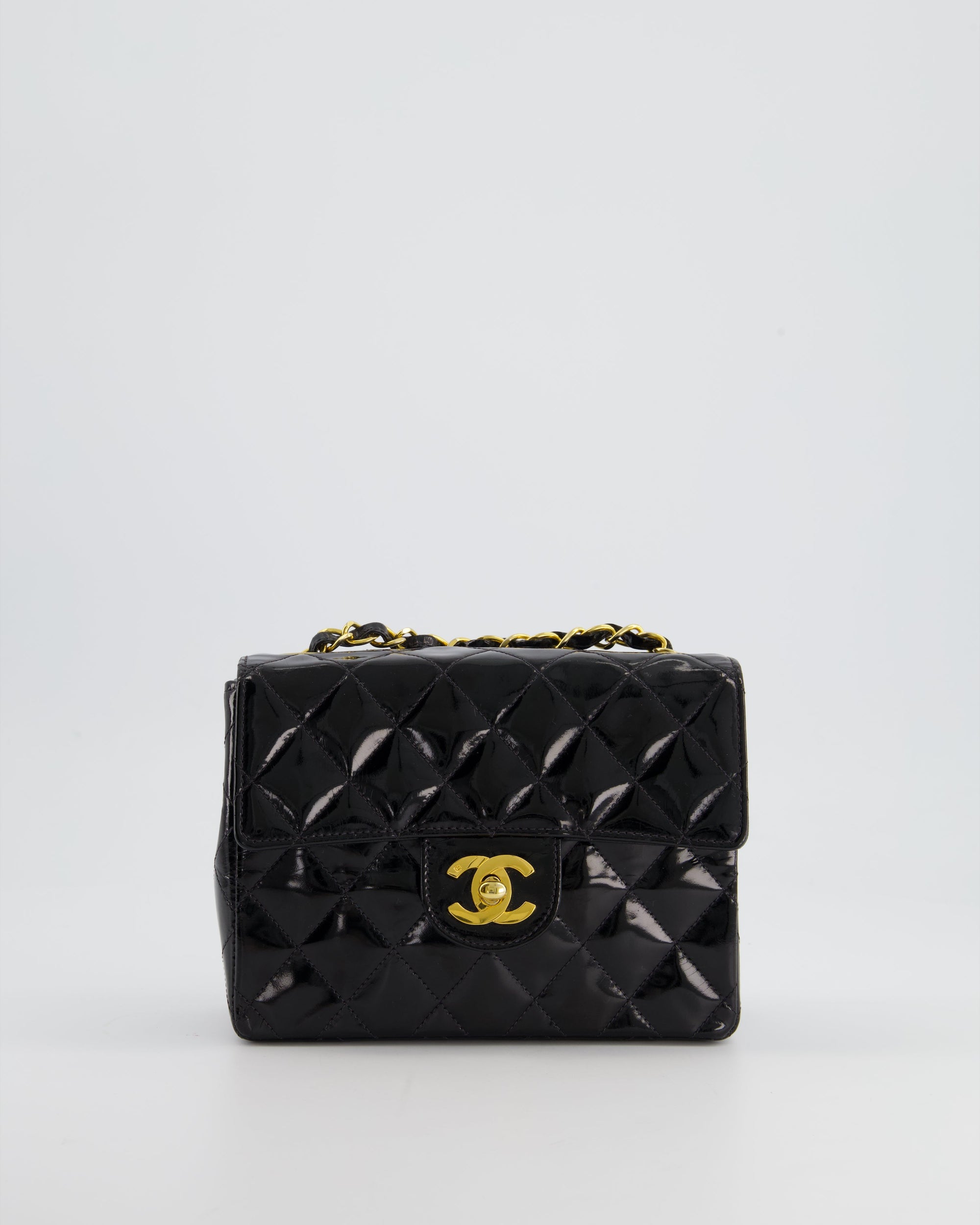 *RARE* CH Vintage Black Mini Square Flap Bag in Patent Leather with 24k Gold Hardware