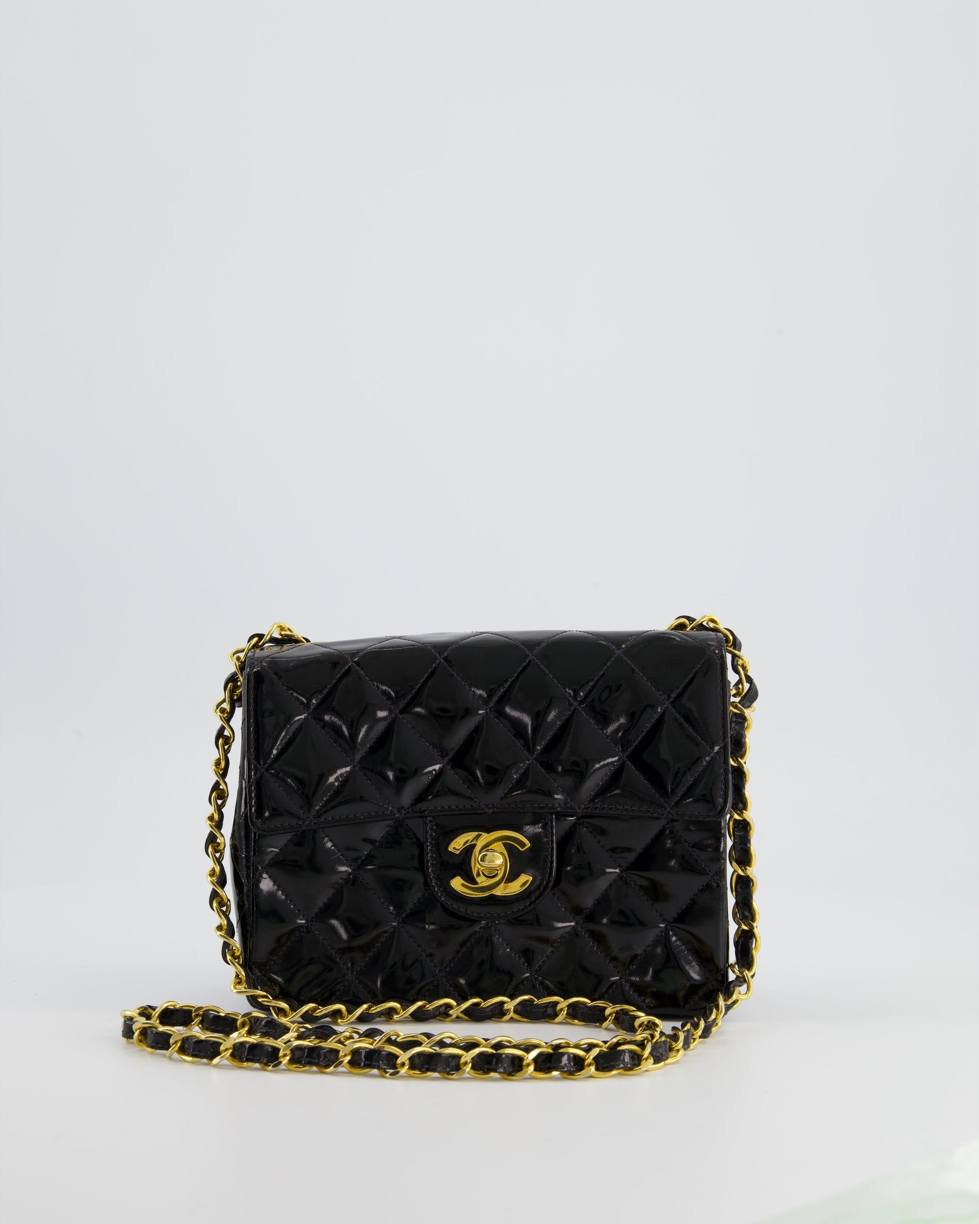 *RARE* CH Vintage Black Mini Square Flap Bag in Patent Leather with 24k Gold Hardware