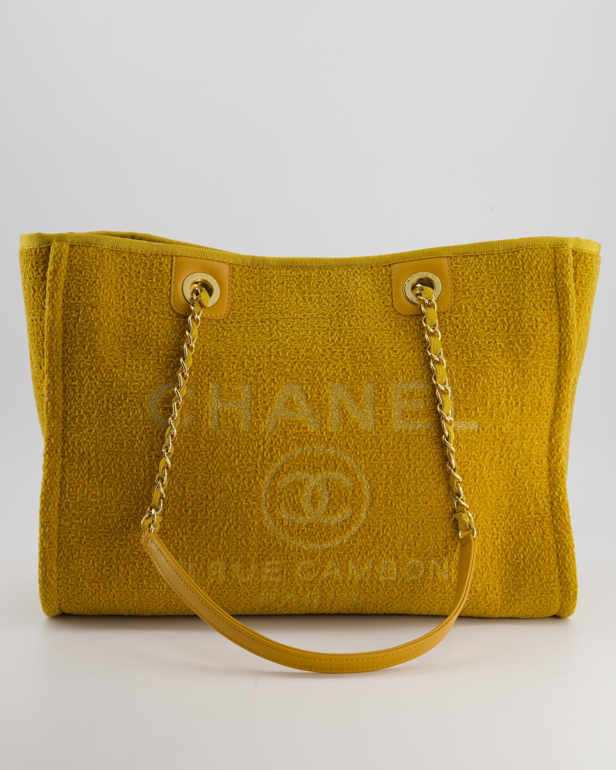 *HOT* CH Mustard Yellow Small Deauville Tote Bag in Velvet Tweed with Champagne Gold Hardware