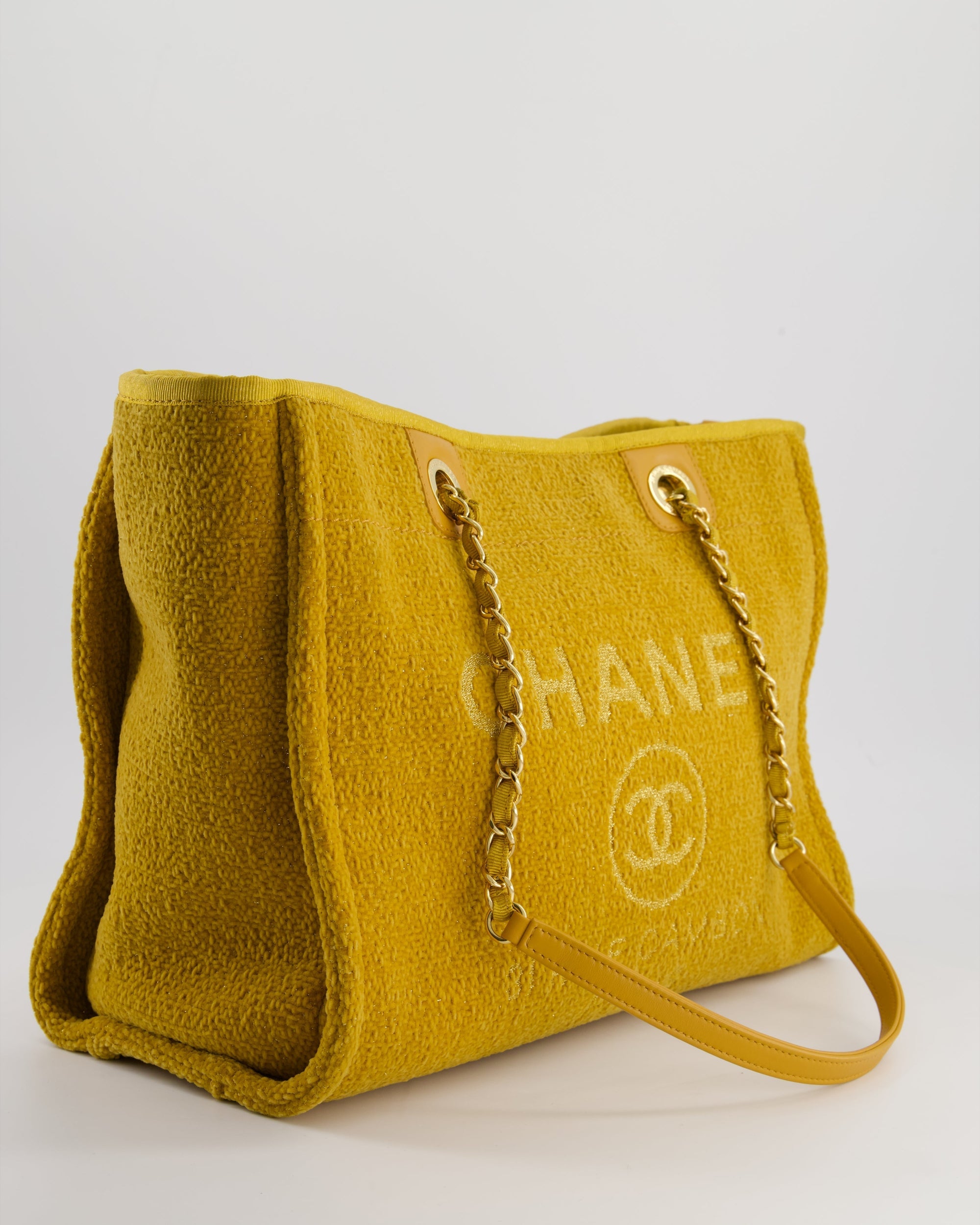 *HOT* CH Mustard Yellow Small Deauville Tote Bag in Velvet Tweed with Champagne Gold Hardware