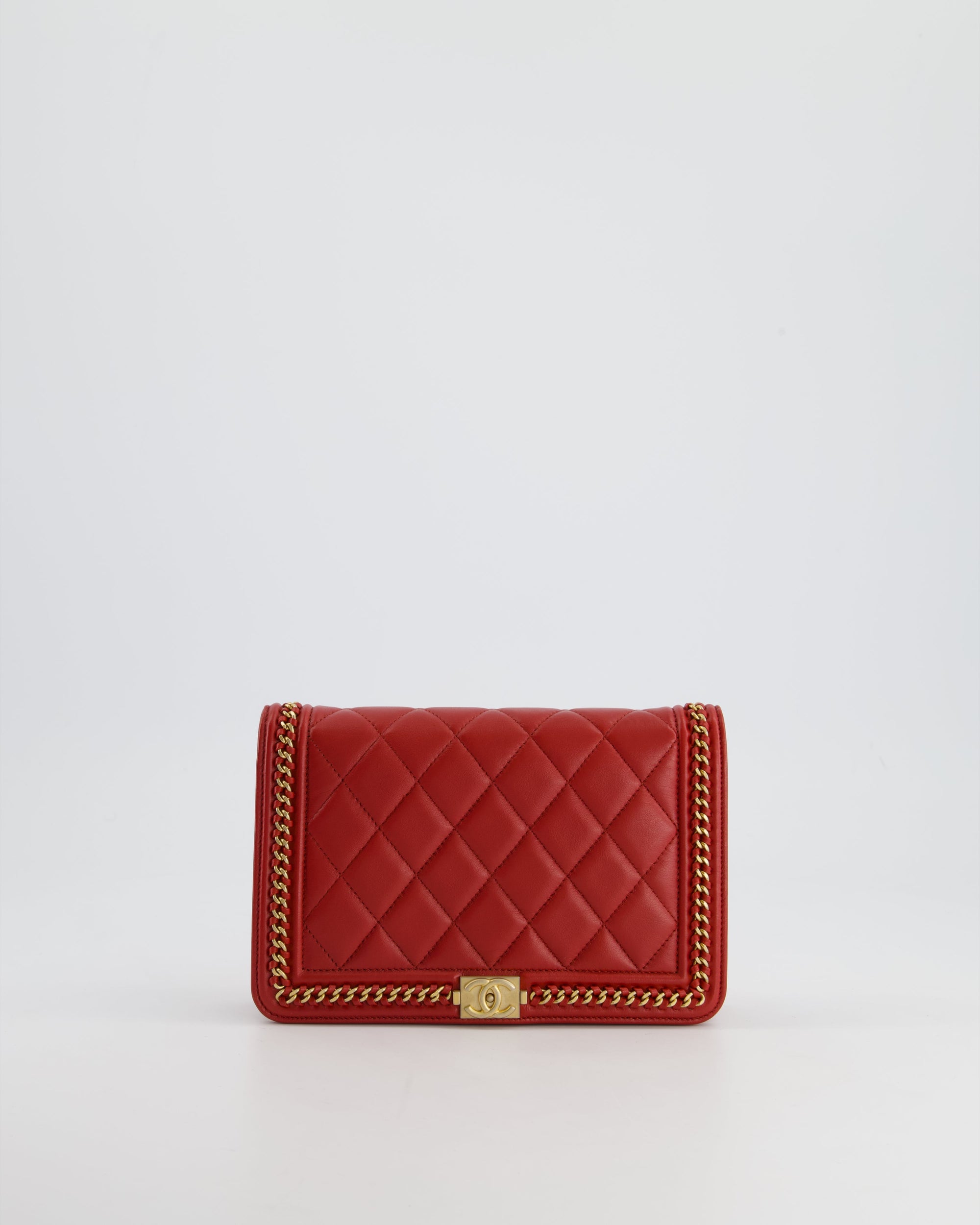 *FIRE PRICE* CH Red Boy Wallet on Chain in Quilted Lambskin Leather with Gold Hardware and Chain Detail