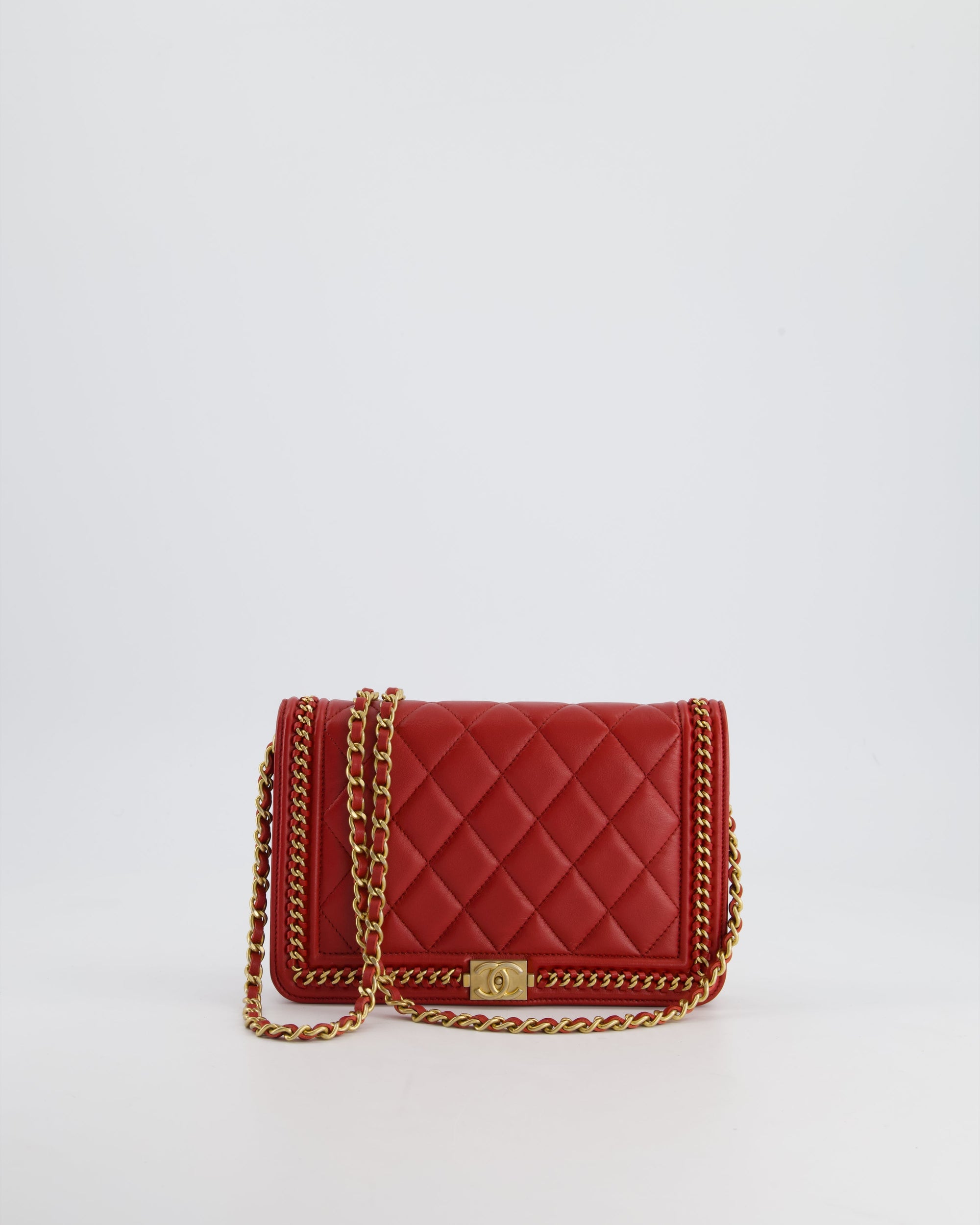 *FIRE PRICE* CH Red Boy Wallet on Chain in Quilted Lambskin Leather with Gold Hardware and Chain Detail