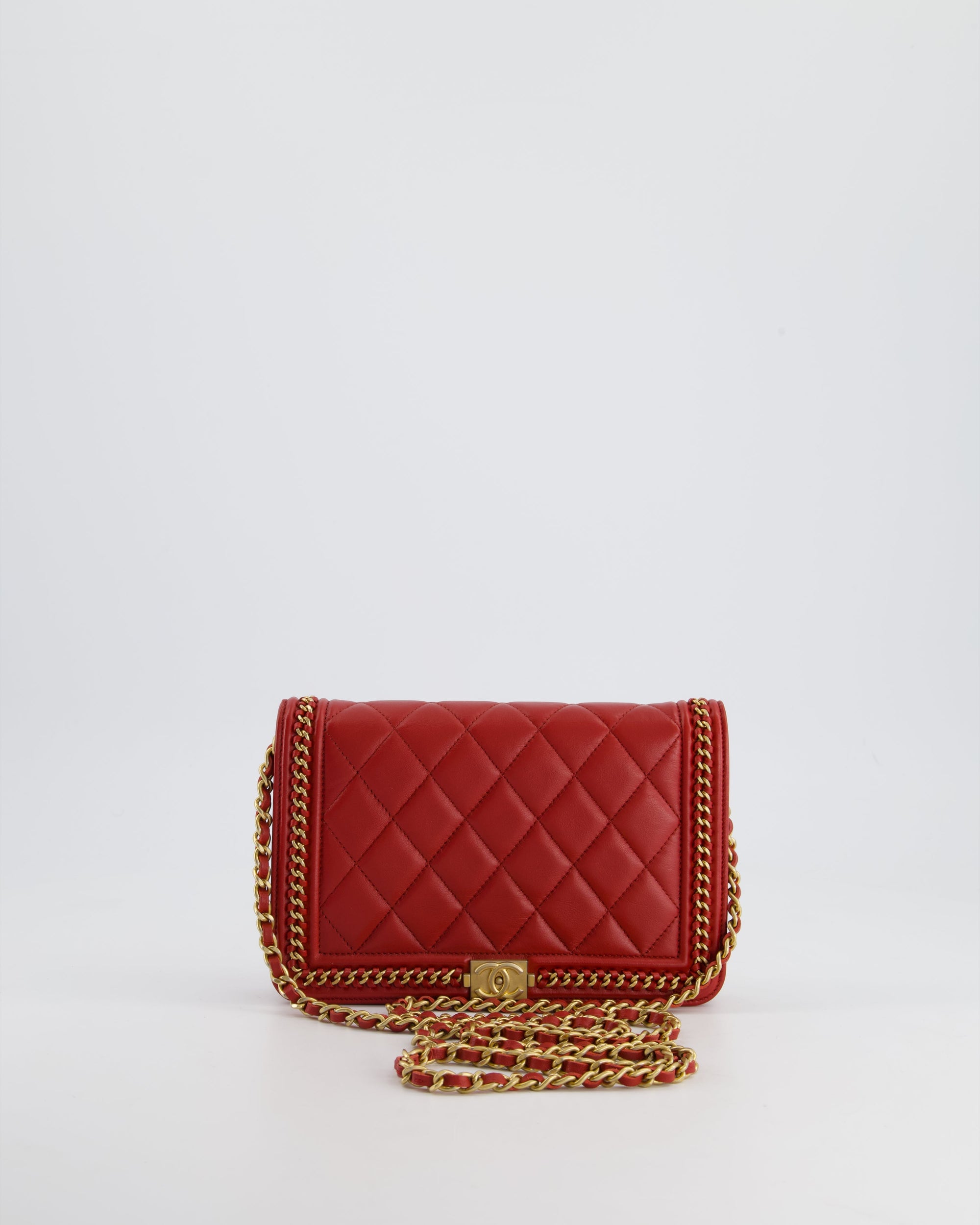 *FIRE PRICE* CH Red Boy Wallet on Chain in Quilted Lambskin Leather with Gold Hardware and Chain Detail