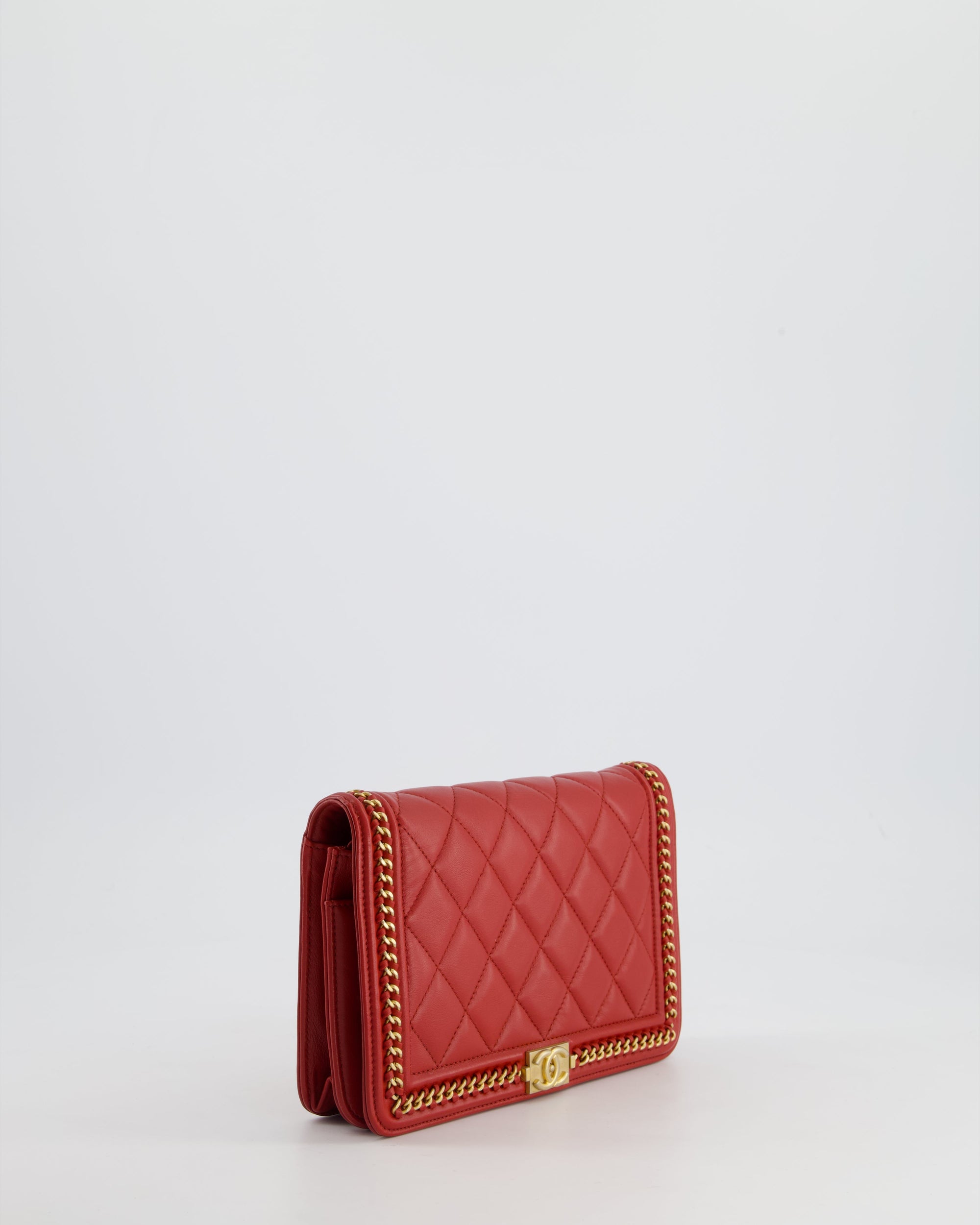 *FIRE PRICE* CH Red Boy Wallet on Chain in Quilted Lambskin Leather with Gold Hardware and Chain Detail
