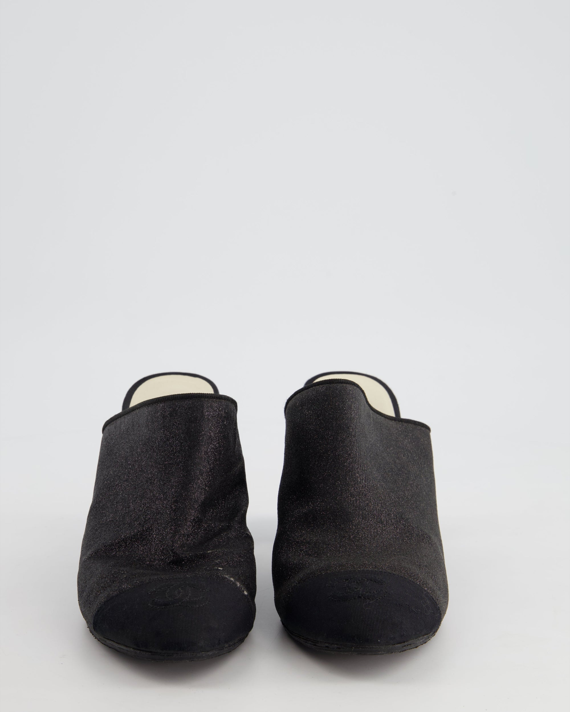 *FIRE PRICE* CH Black Embellished Mules with Silver Logo Size EU 37