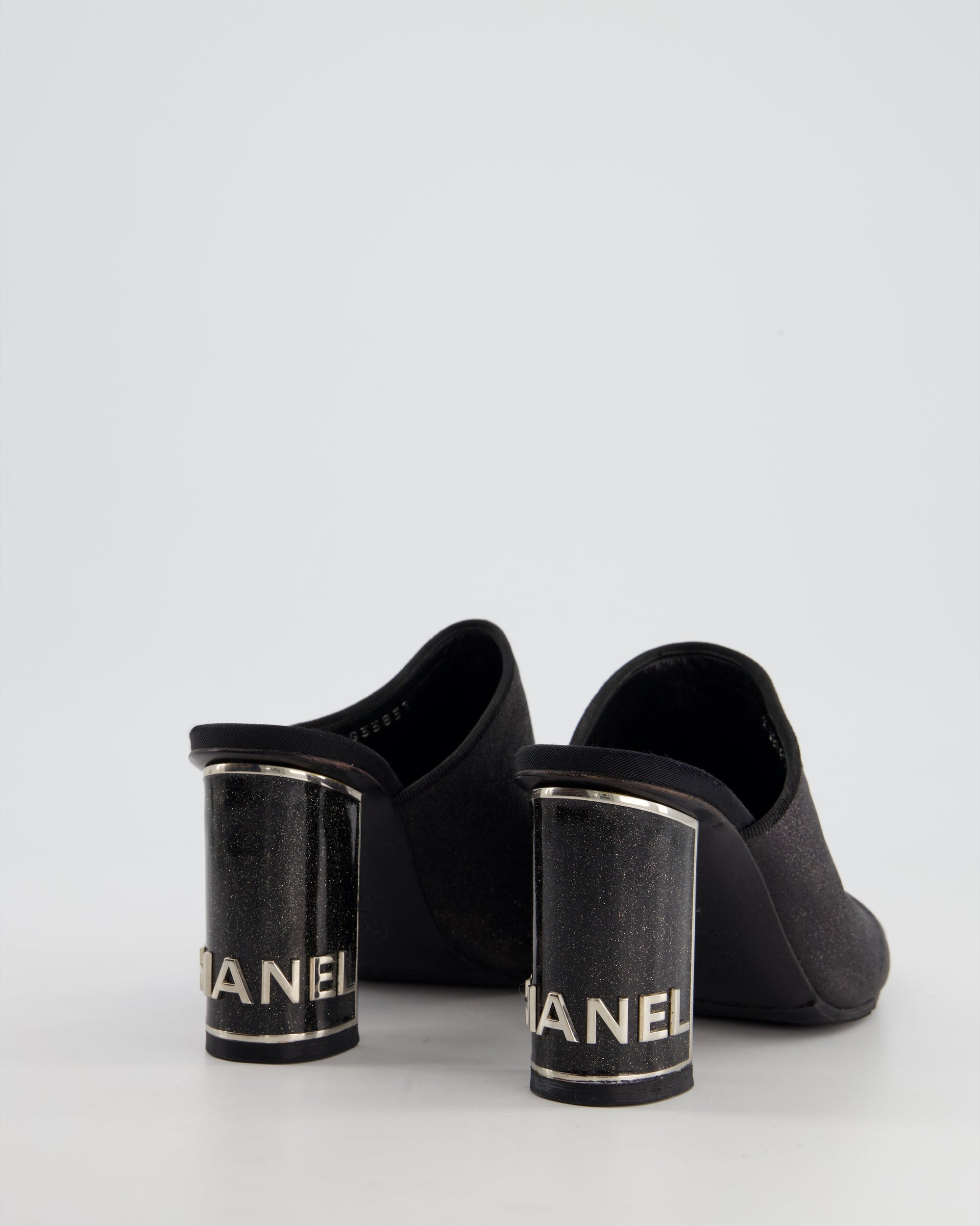 *FIRE PRICE* CH Black Embellished Mules with Silver Logo Size EU 37