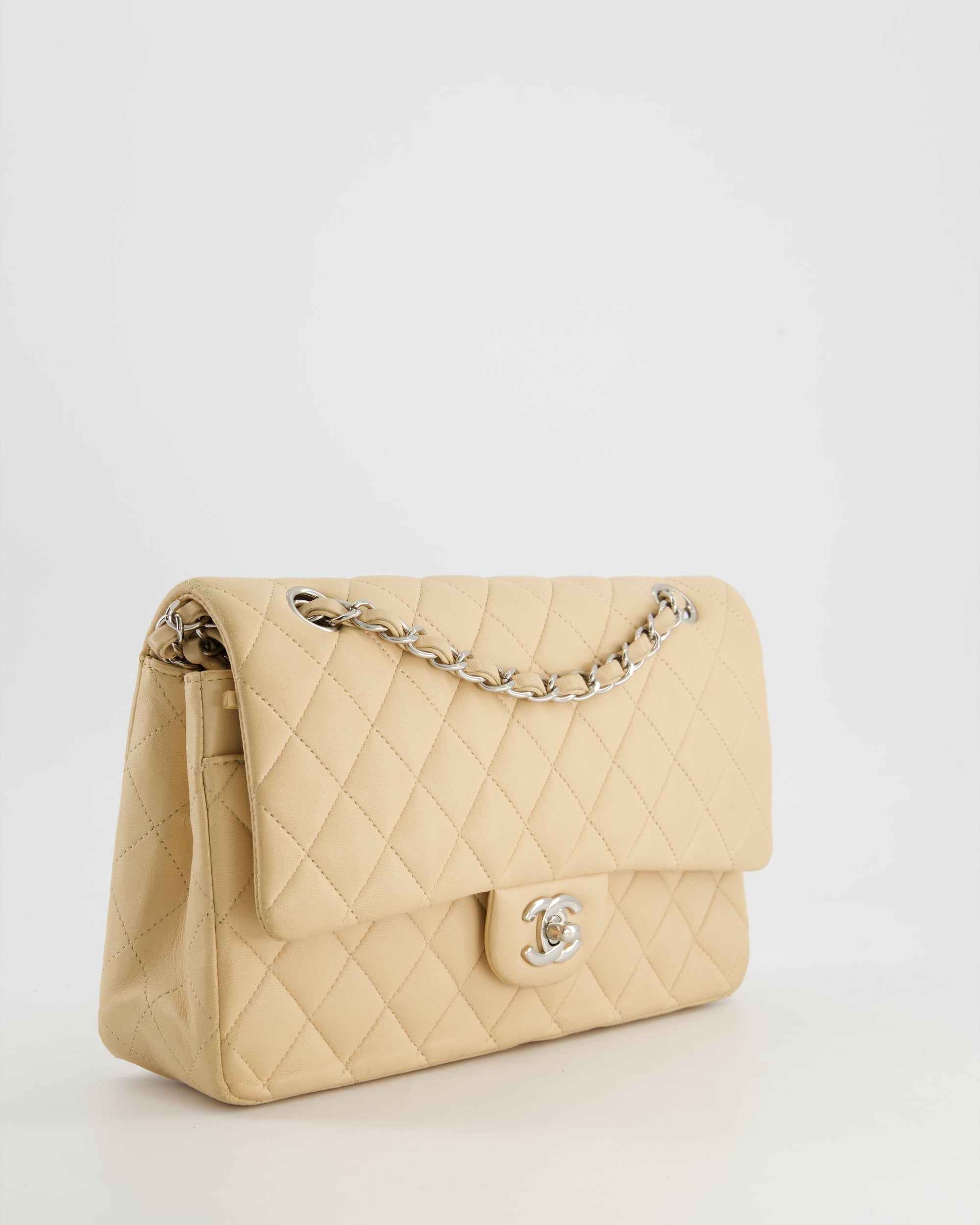 *FIRE PRICE* CH Beige Medium Double Flap Bag in Lambskin Leather with Silver Hardware