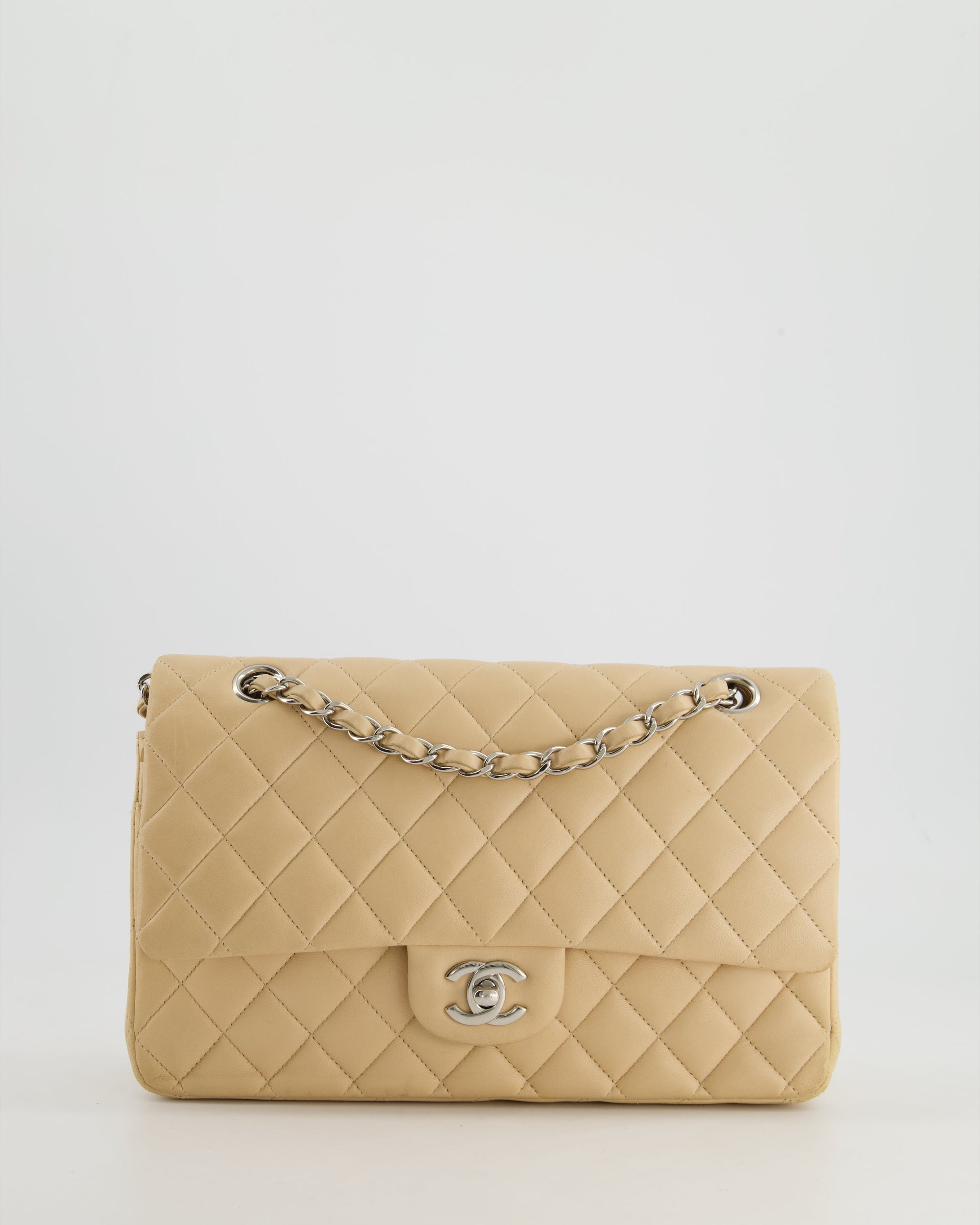 *FIRE PRICE* CH Beige Medium Double Flap Bag in Lambskin Leather with Silver Hardware