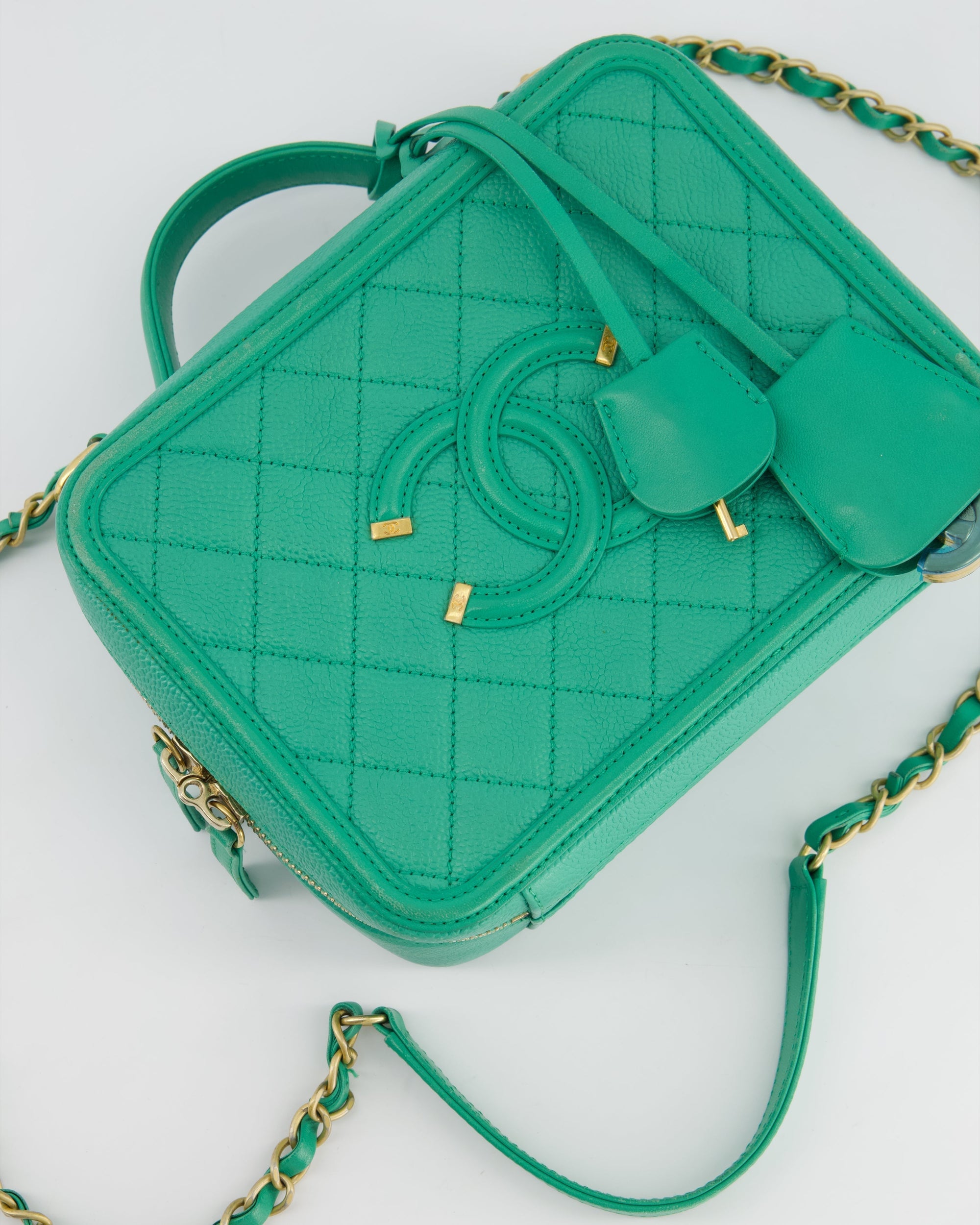 *HOT* CH Mint Green Medium CC Vanity Case Bag in Caviar Leather with Brushed Gold Hardware