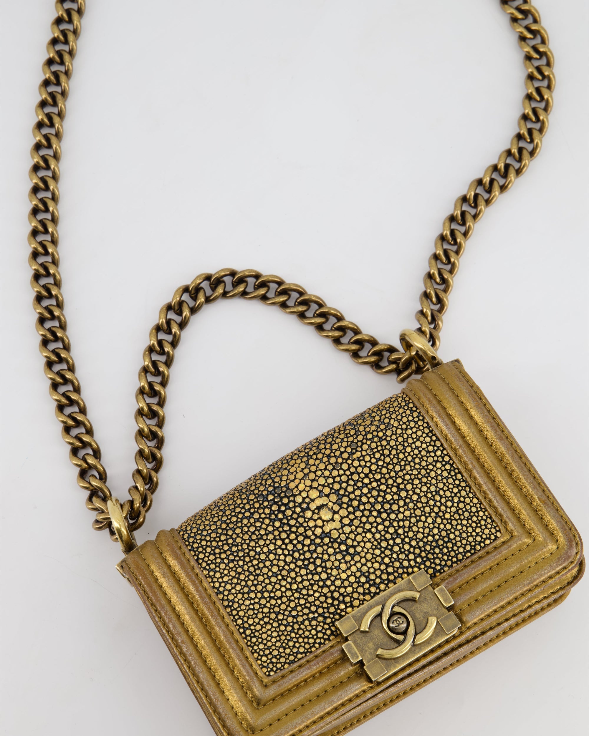 *RARE* CH Bronze Micro Boy Bag in Stingray &amp; Calfskin Leather with Antique Bronze Hardware