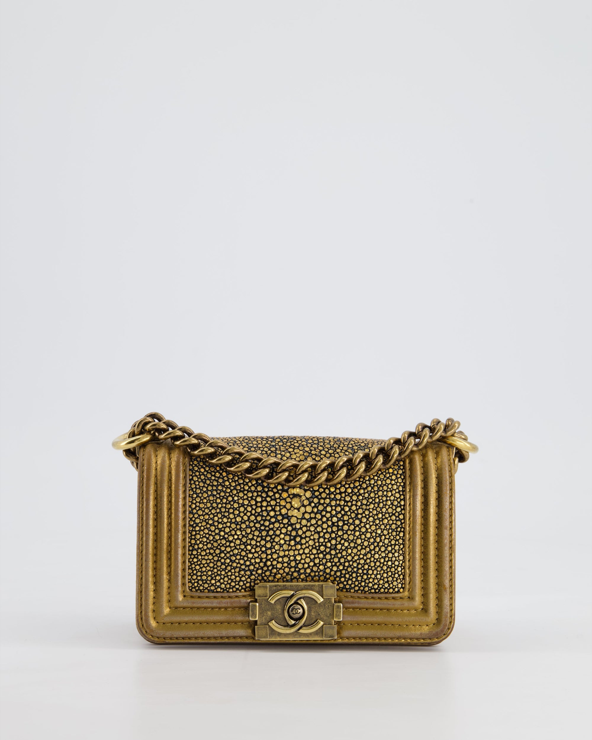 *RARE* CH Bronze Micro Boy Bag in Stingray &amp; Calfskin Leather with Antique Bronze Hardware