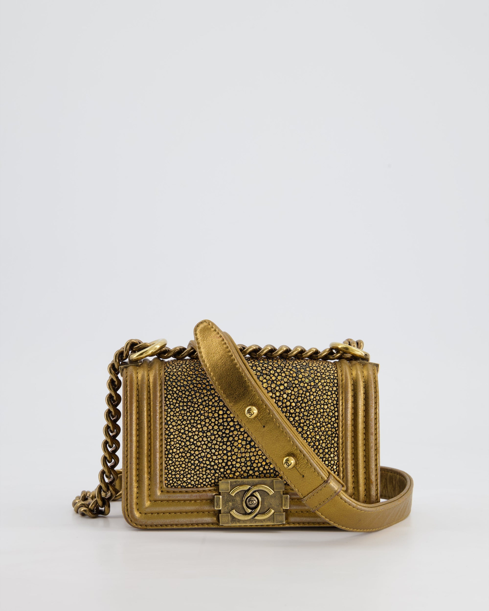 *RARE* CH Bronze Micro Boy Bag in Stingray &amp; Calfskin Leather with Antique Bronze Hardware