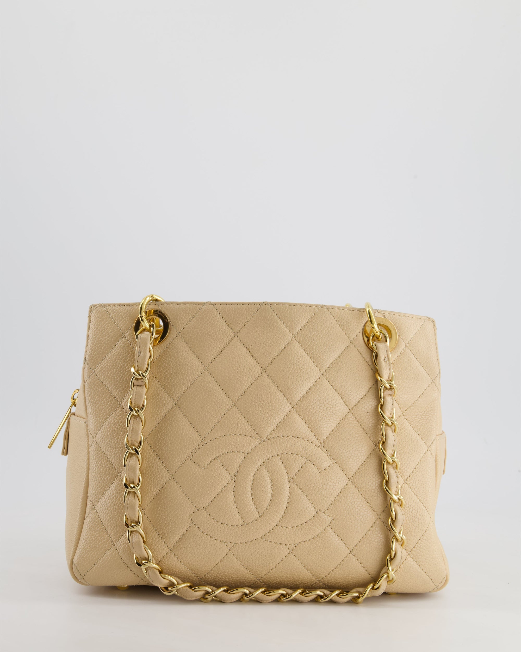 *RARE* CH Vintage Mini Beige GST Shopper Tote Bag in Caviar Leather with Gold Hardware