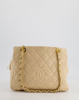 *RARE* CH Vintage Mini Beige GST Shopper Tote Bag in Caviar Leather with Gold Hardware