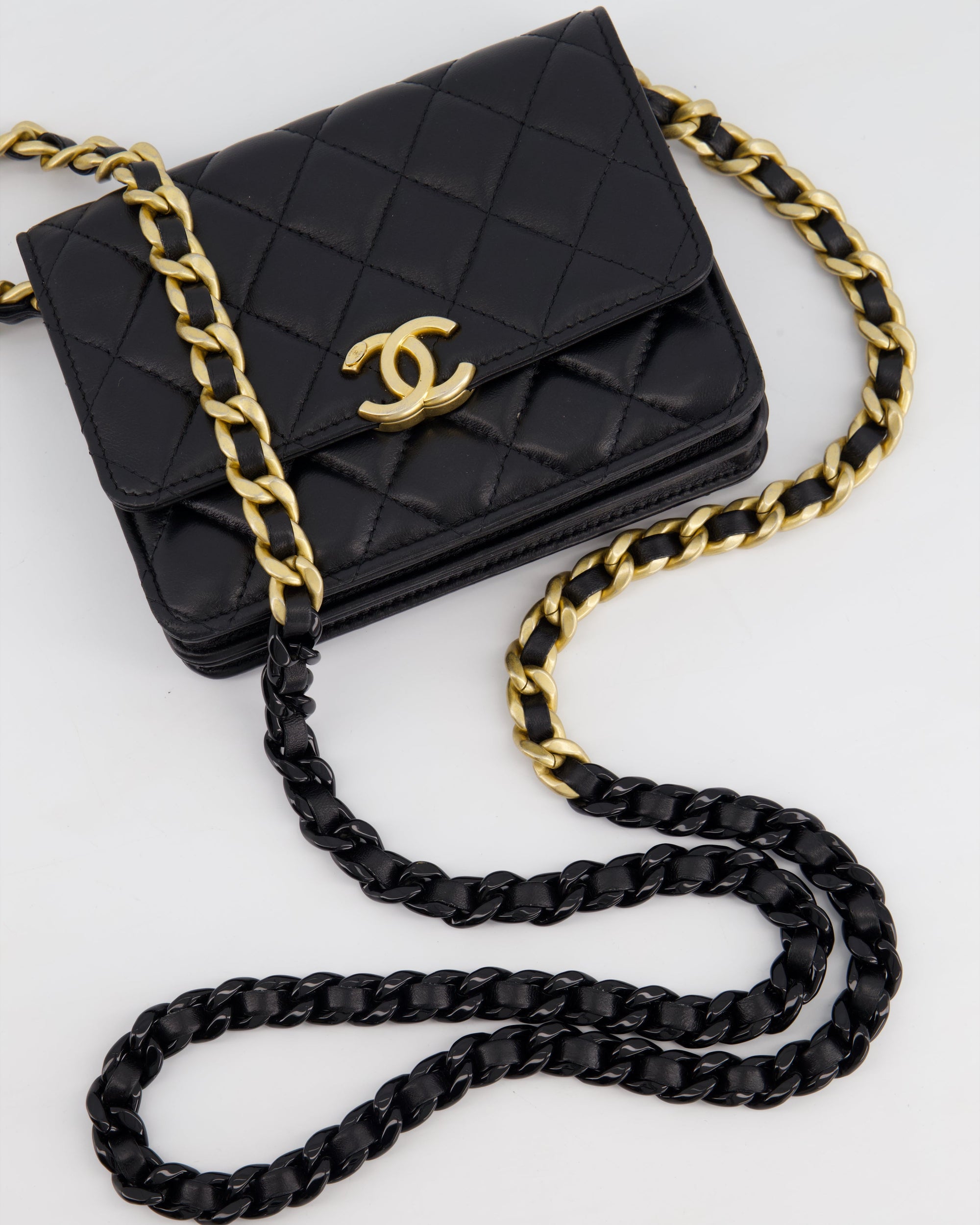 *HOT* CH Black Mini Seasonal Flap Bag In Lambskin Leather with Gold &amp; Black Hardware