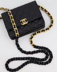 *HOT* CH Black Mini Seasonal Flap Bag In Lambskin Leather with Gold & Black Hardware