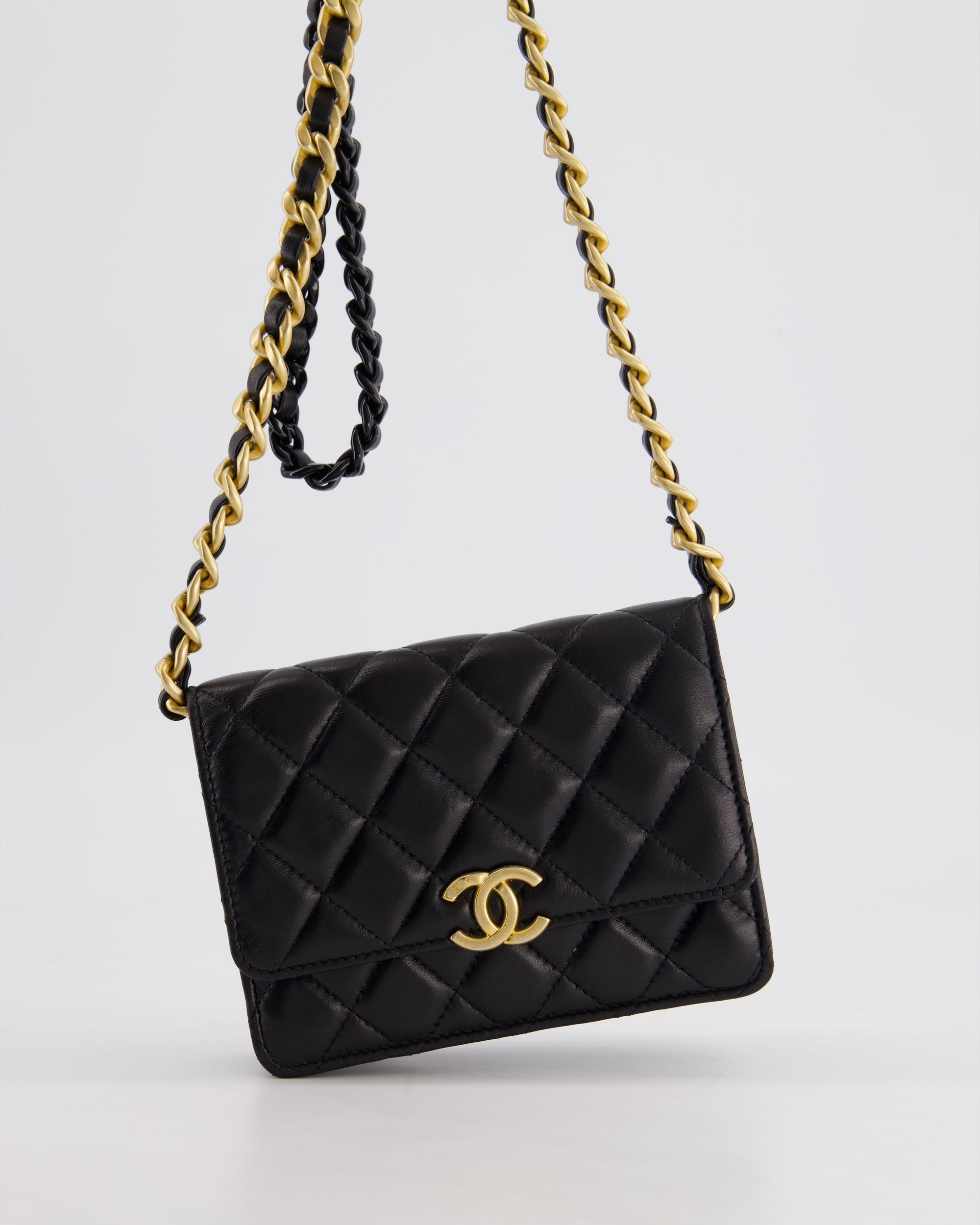 *HOT* CH Black Mini Seasonal Flap Bag In Lambskin Leather with Gold &amp; Black Hardware