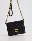 *HOT* CH Black Mini Seasonal Flap Bag In Lambskin Leather with Gold & Black Hardware