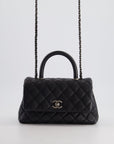 *FIRE PRICE* CH Black Small Caviar Quilted Coco Handle Flap Bag with Black Calfskin Handle and Ruthenium Hardware