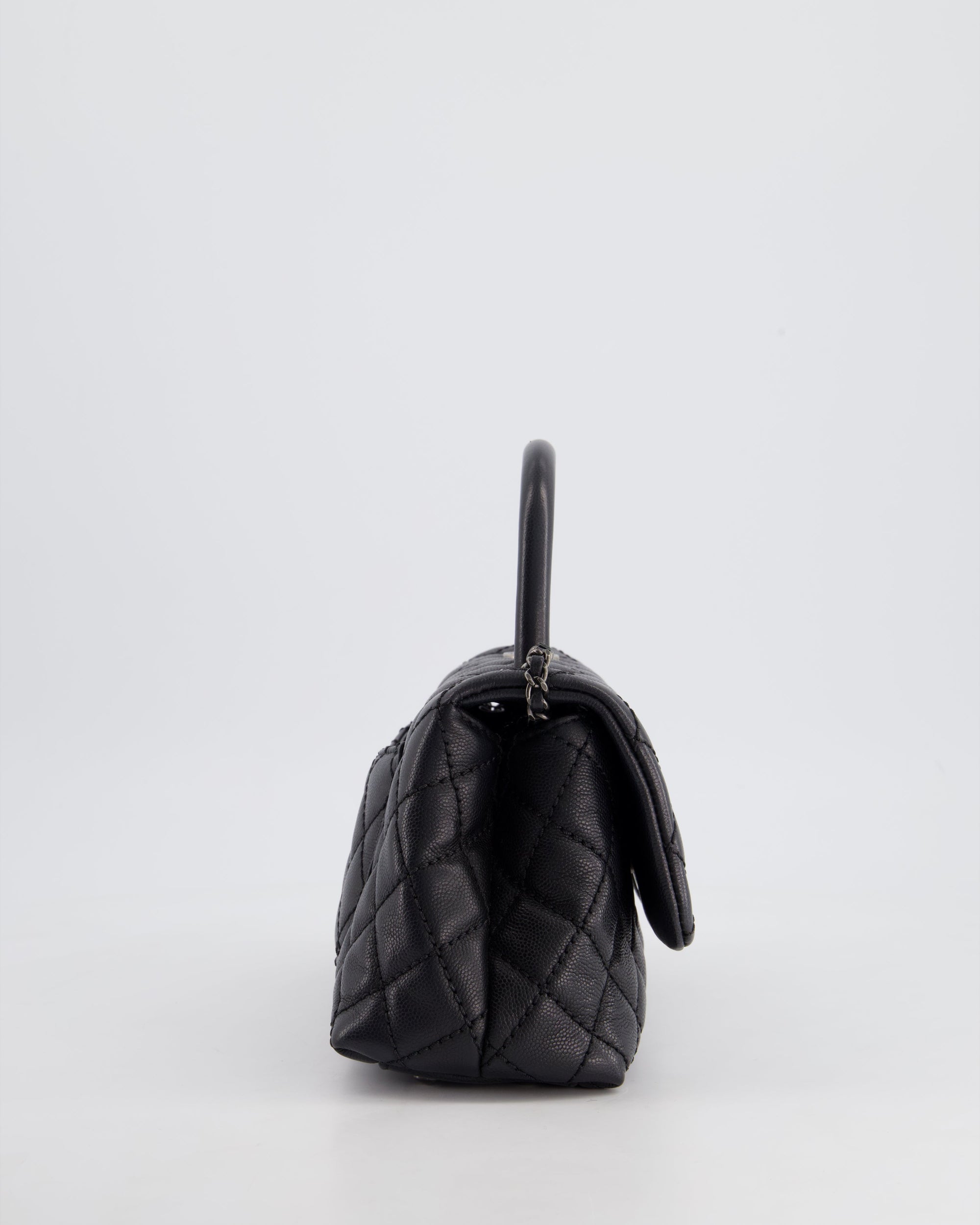 *FIRE PRICE* CH Black Small Caviar Quilted Coco Handle Flap Bag with Black Calfskin Handle and Ruthenium Hardware