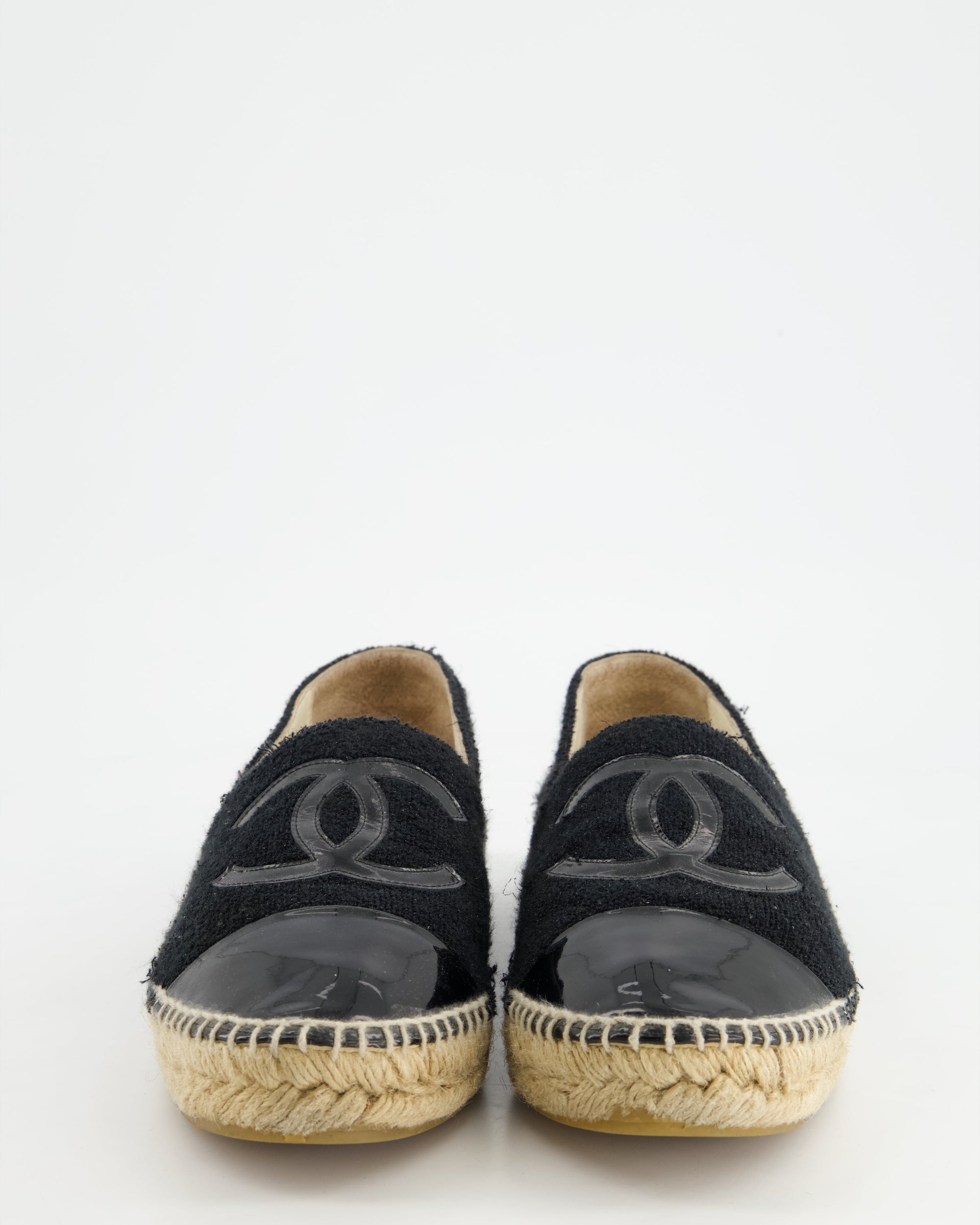 *FIRE PRICE* CH Black Terry CC Logo Espadrilles with Patent Leather Detail Size EU 42