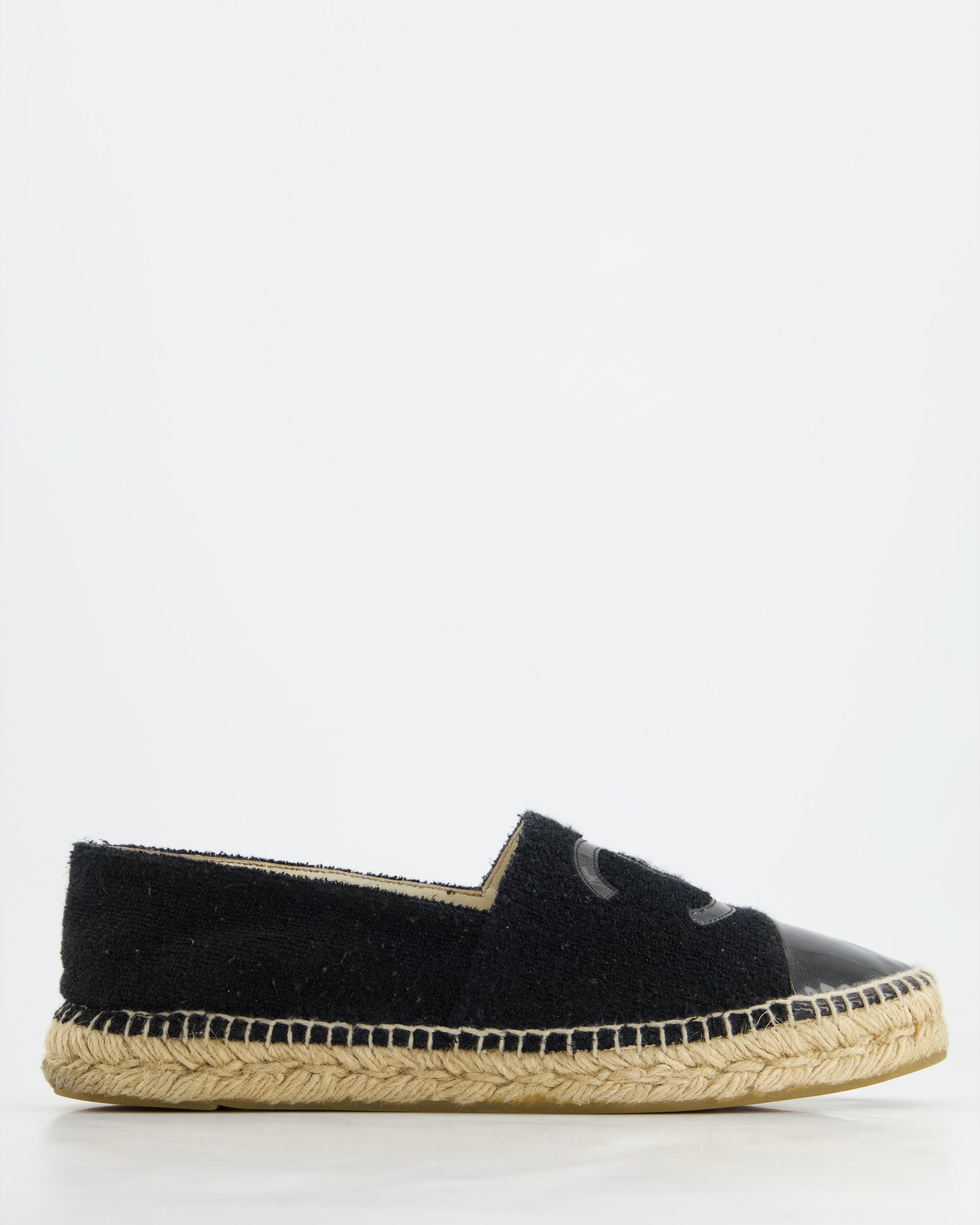 *FIRE PRICE* CH Black Terry CC Logo Espadrilles with Patent Leather Detail Size EU 42