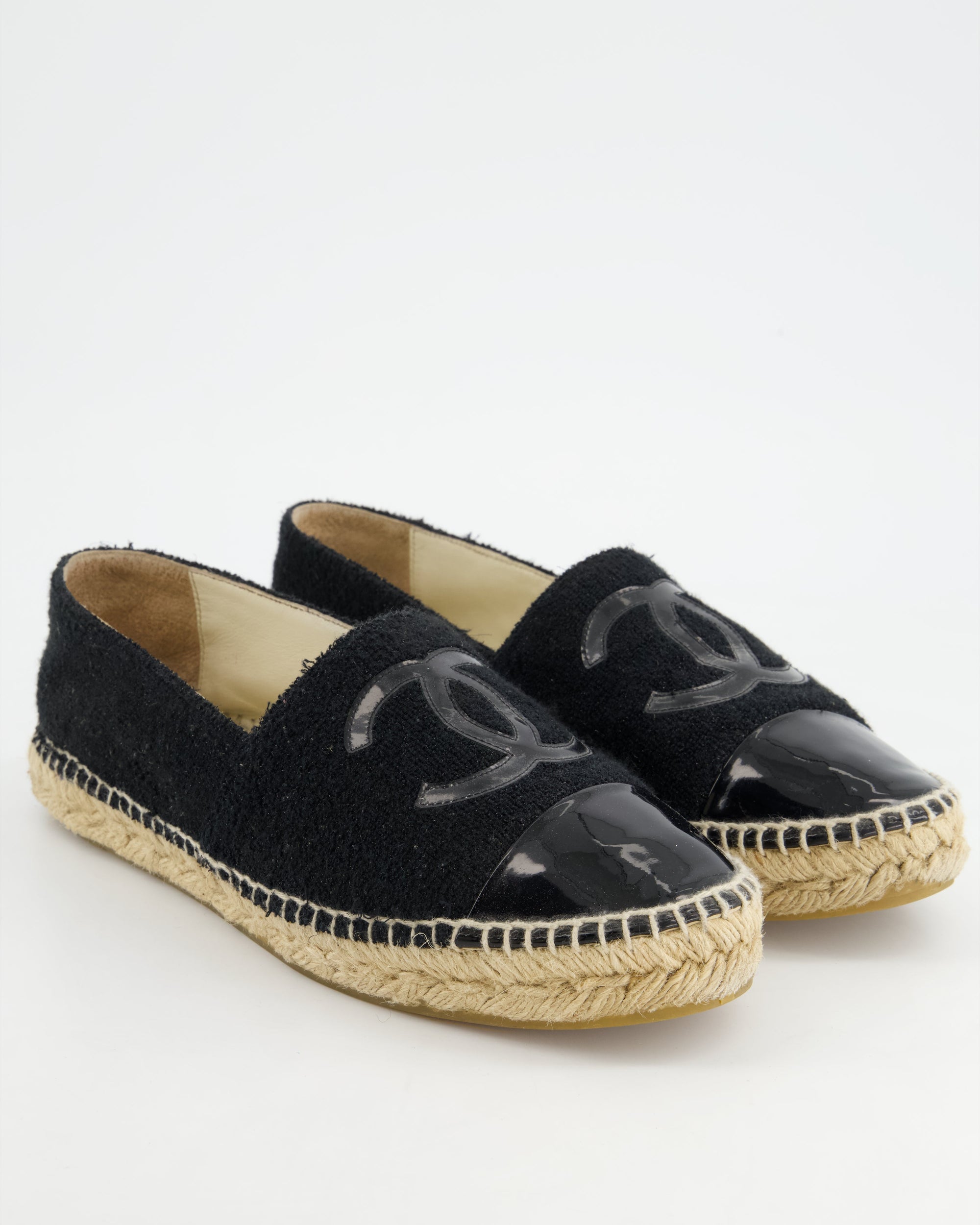 *FIRE PRICE* CH Black Terry CC Logo Espadrilles with Patent Leather Detail Size EU 42