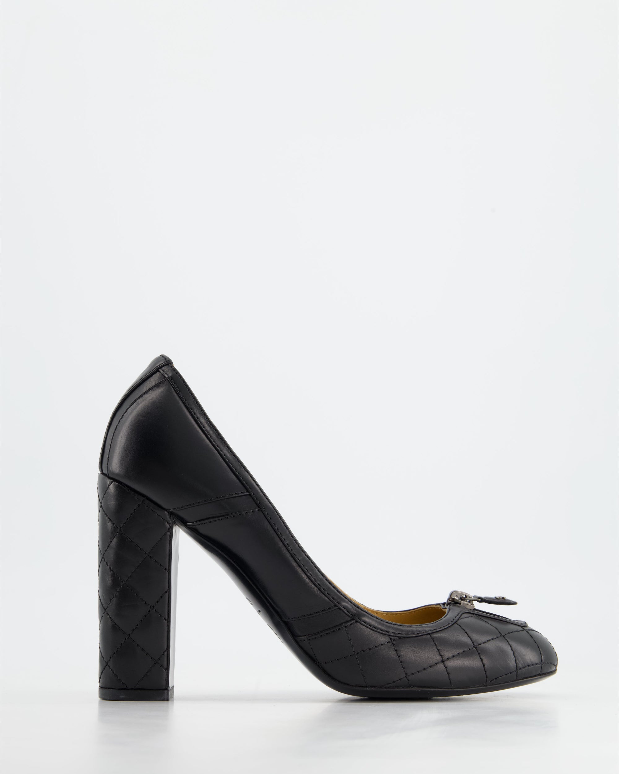 *FIRE PRICE* CH Black Round Toe Heels with Quilted Leather &amp; Zip Details Size EU 40.5